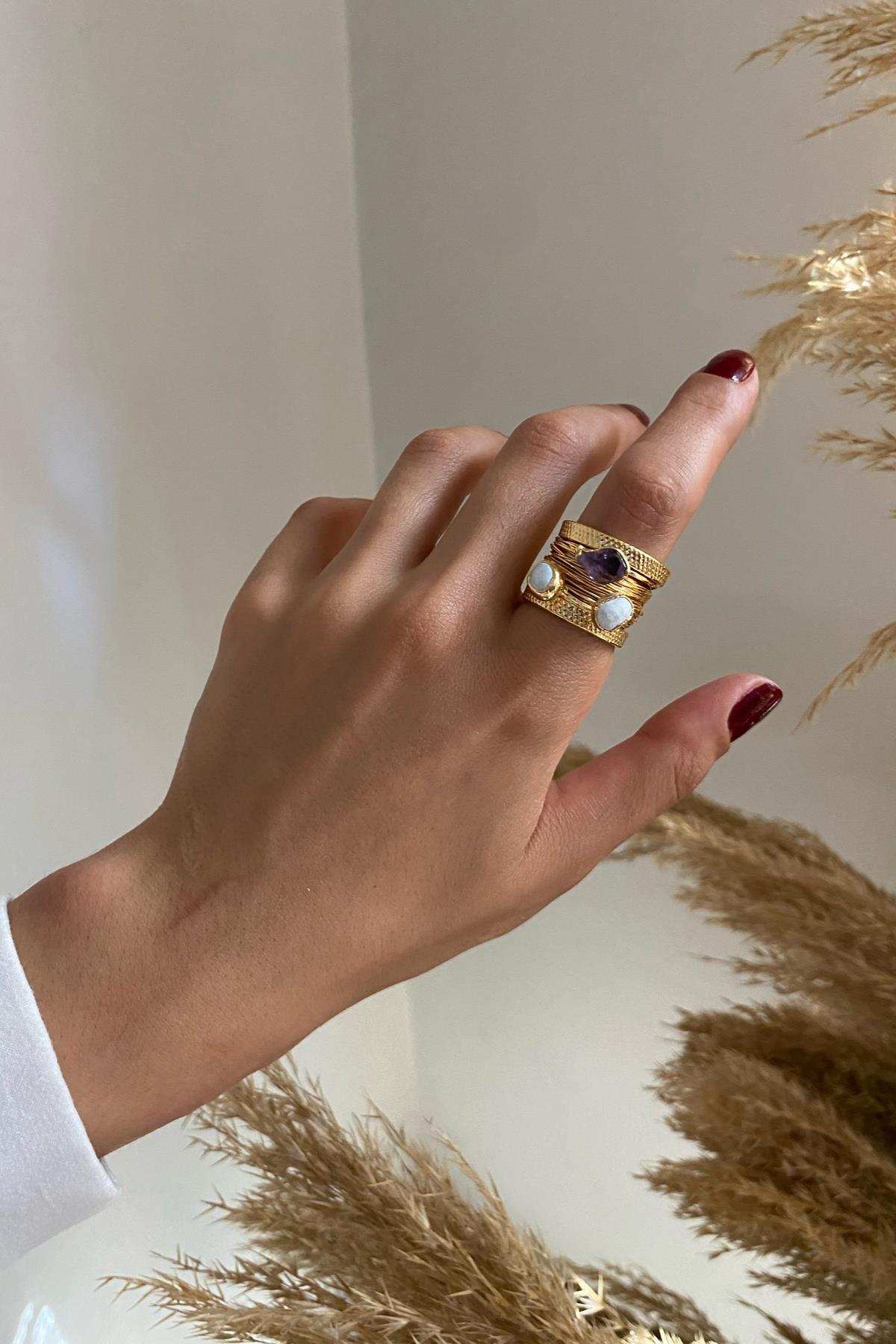 Barok İnci & Ametist Yüzük Seti (Tüm Set)