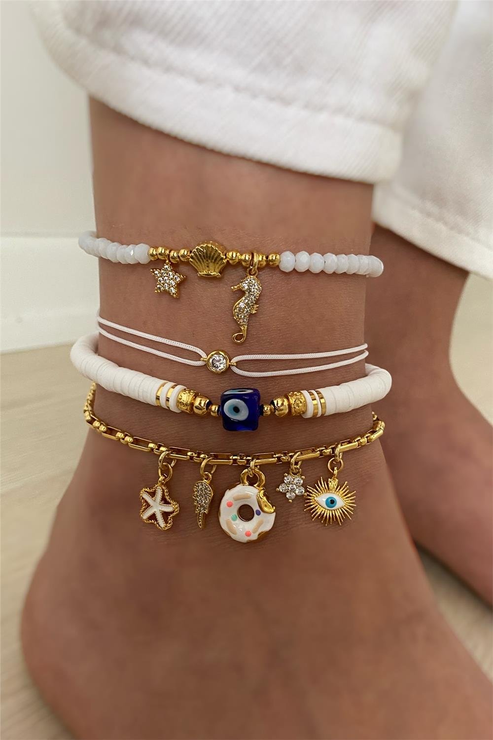 Beyaz Tasarım Halhal Seti (Tüm Set)