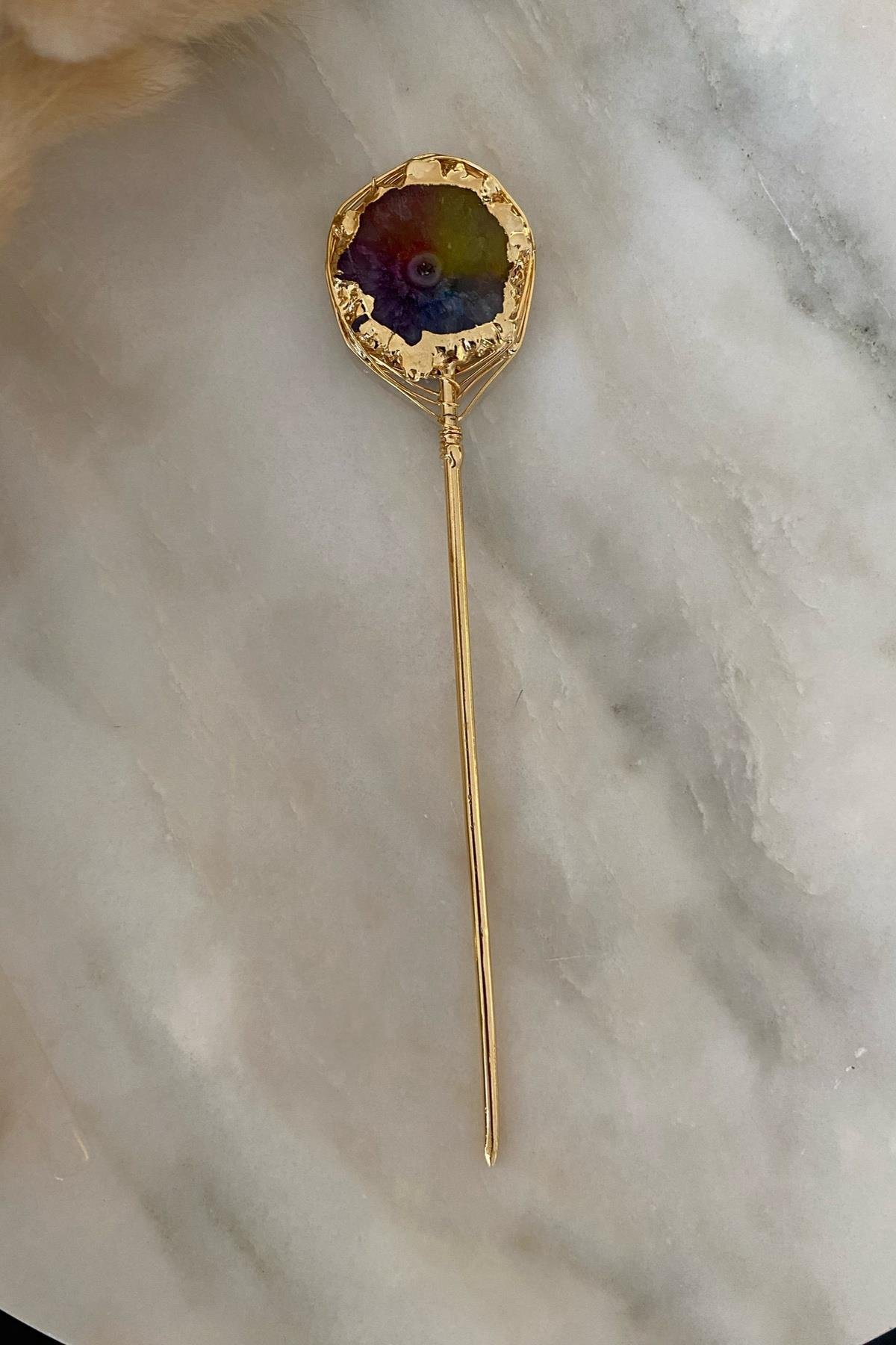 Çakra Agat Taşı Topuz Tokası