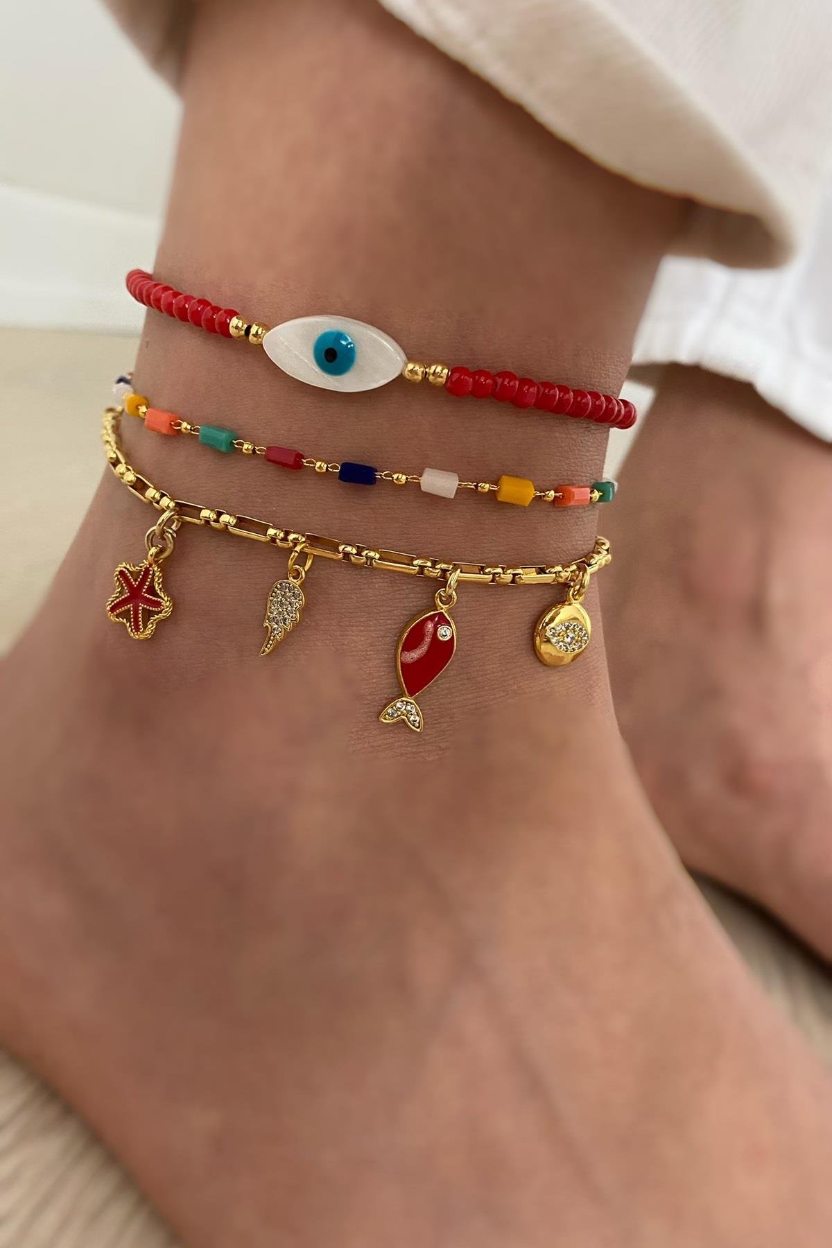 Cam Boncuk Tasarım Halhal Seti (Tüm Set)