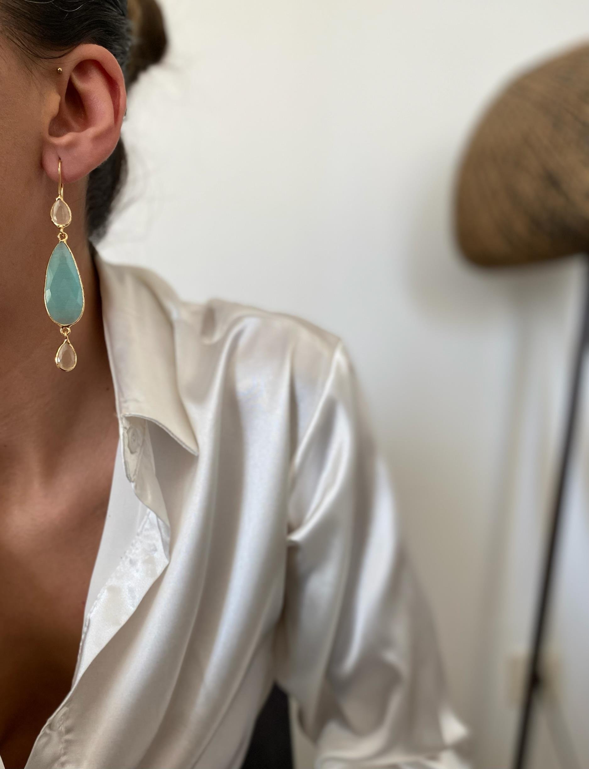 Damla Kedi Gözü Tasarım  Küpe 