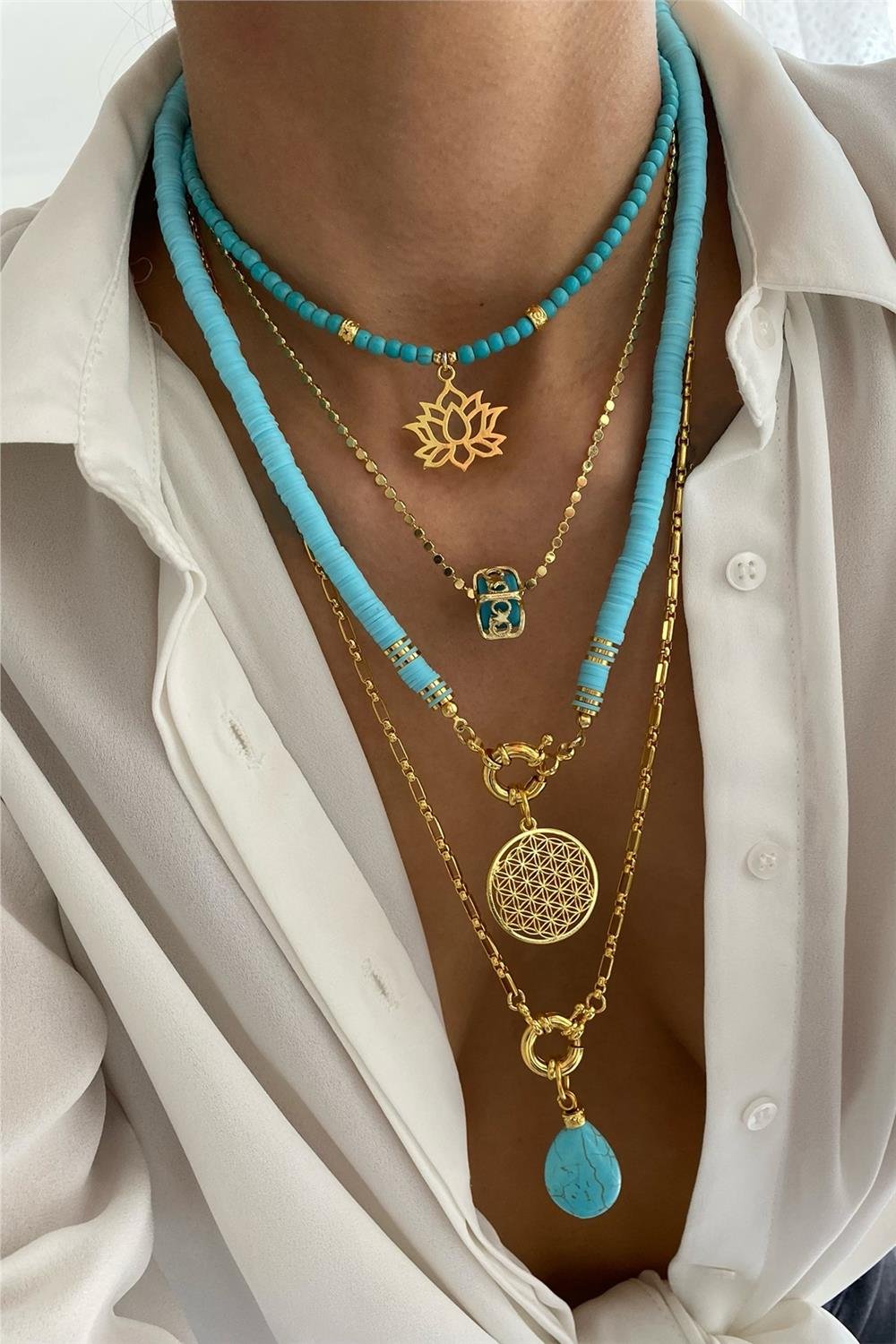 Firuze Taşı Tasarım Kolye Seti (Tüm Set)