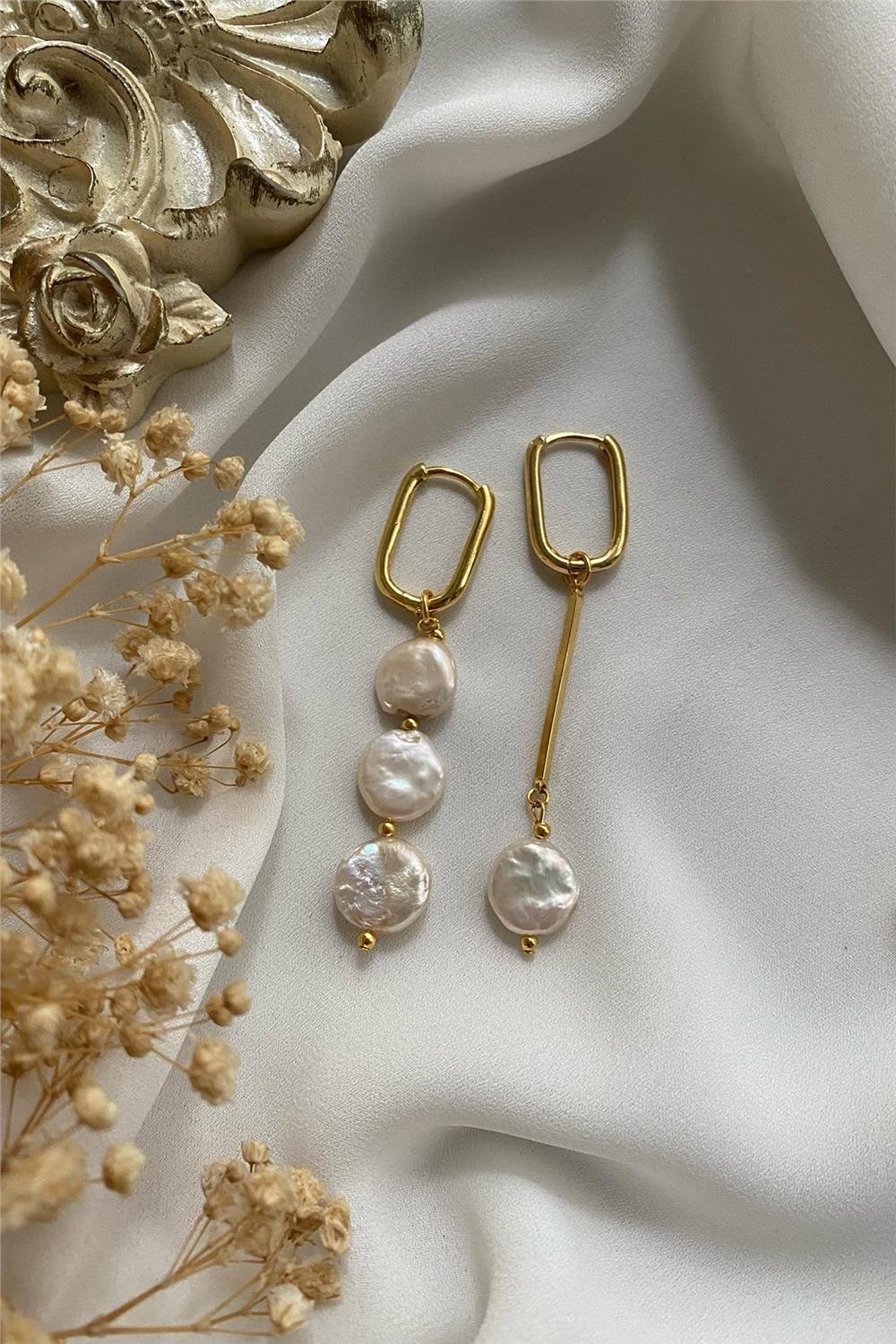 Gerçek Yassı İnci Küpe