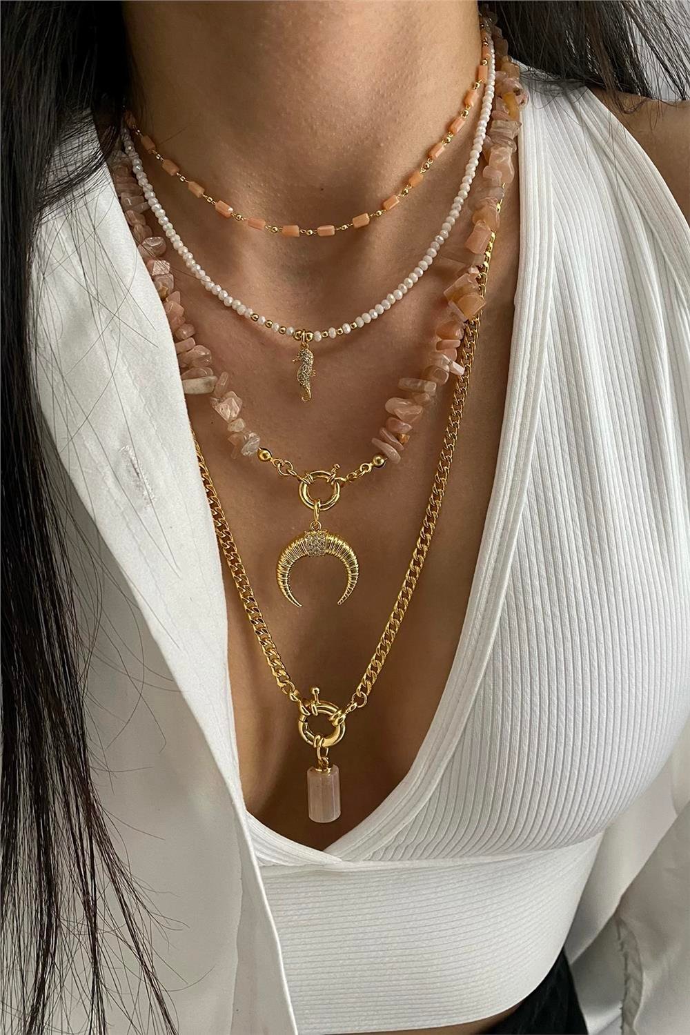 Güneş Taşı Tasarım Kolye Seti (Tüm Set)