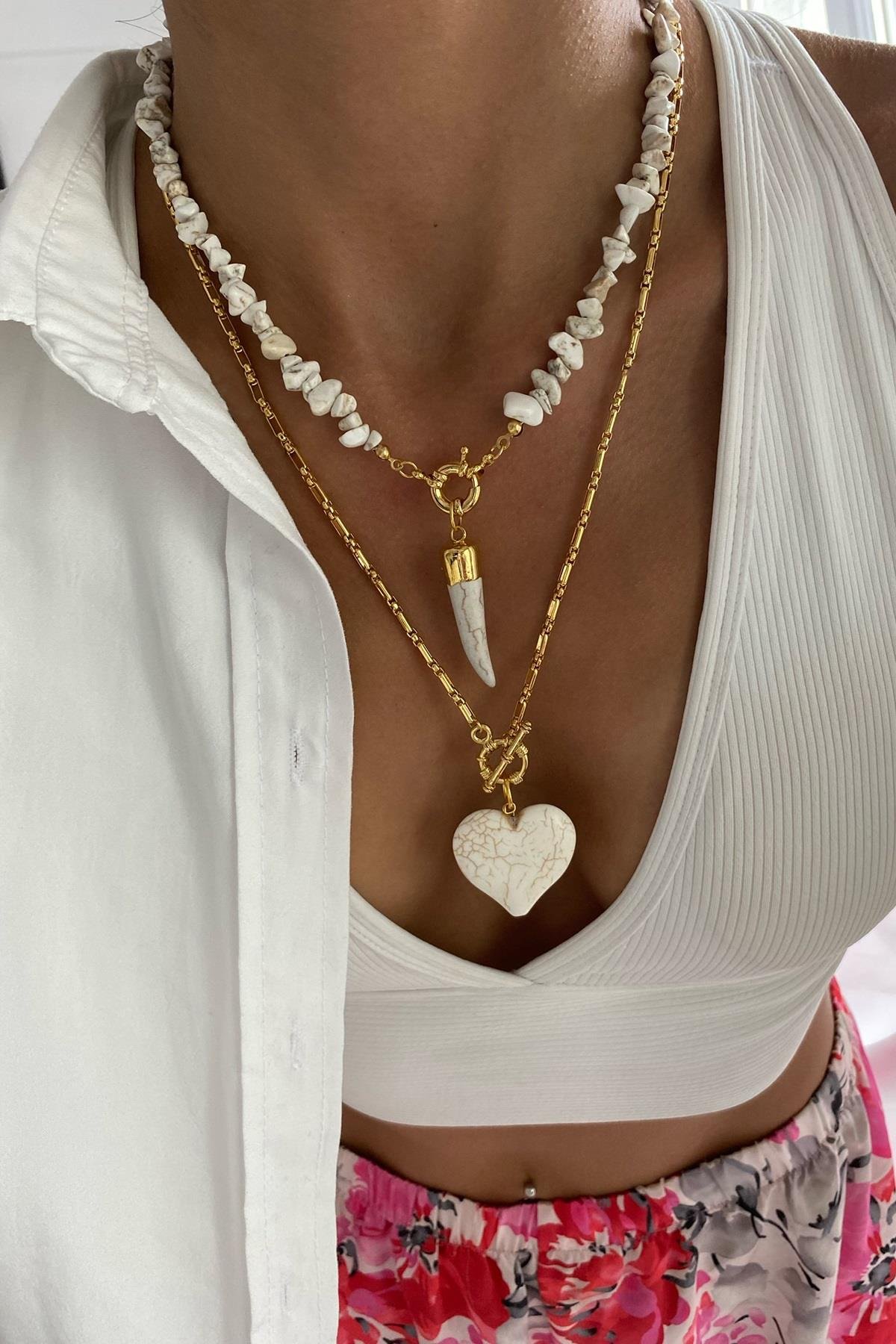 Havlit Taşı Tasarım Kolye Seti (Tüm Set)