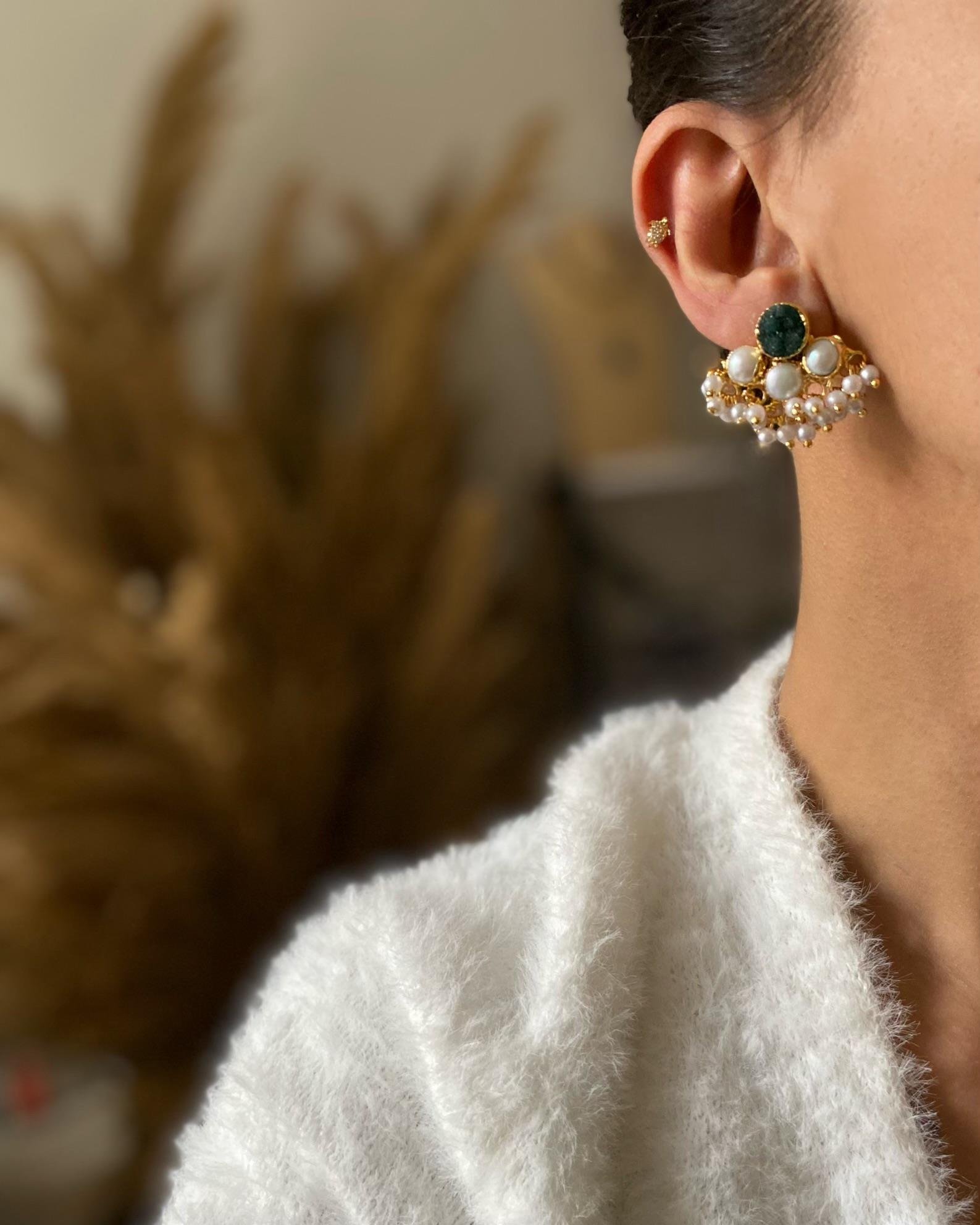 İnci&Aventurin Tasarım Küpe (Sınırlı Adet) 