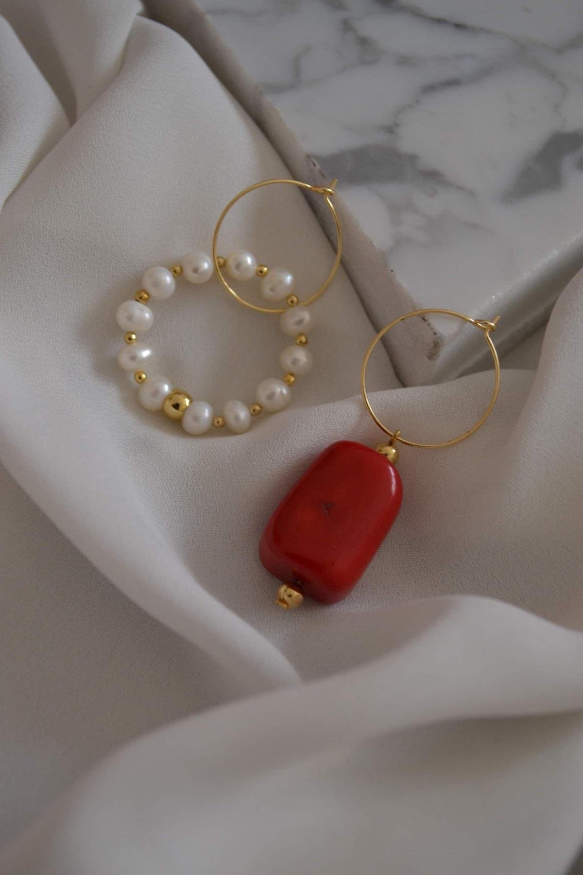 İnci&Mercan Taşı Küpe 