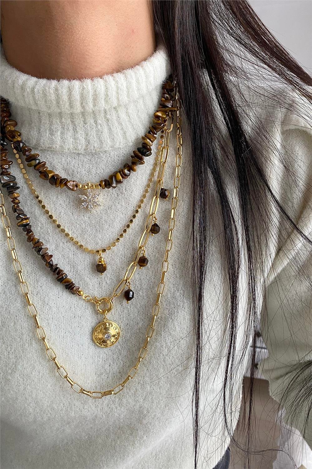 Kaplan Gözü Tasarım Kolye Seti (Tüm Set)