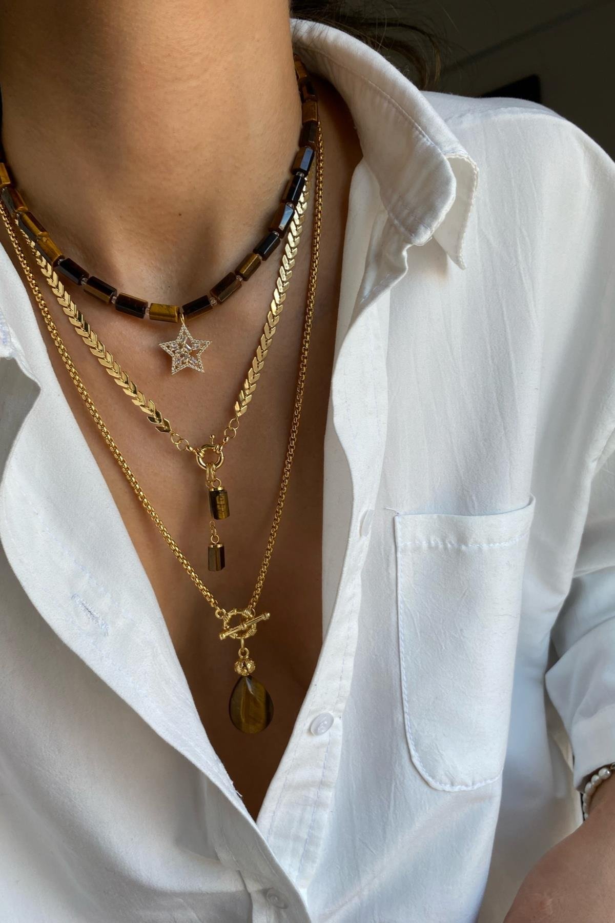 Kaplan Gözü Taşı Kolye Seti (Tüm Set) 