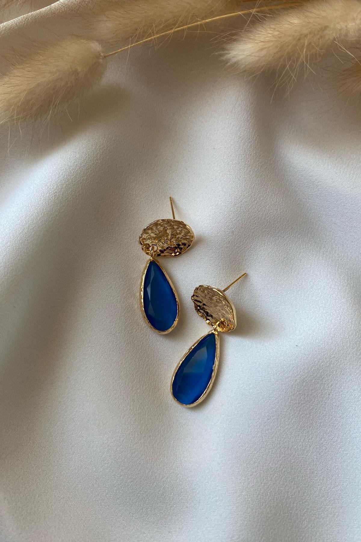 Kedi Gözü Tasarım  Küpe (Lacivert)