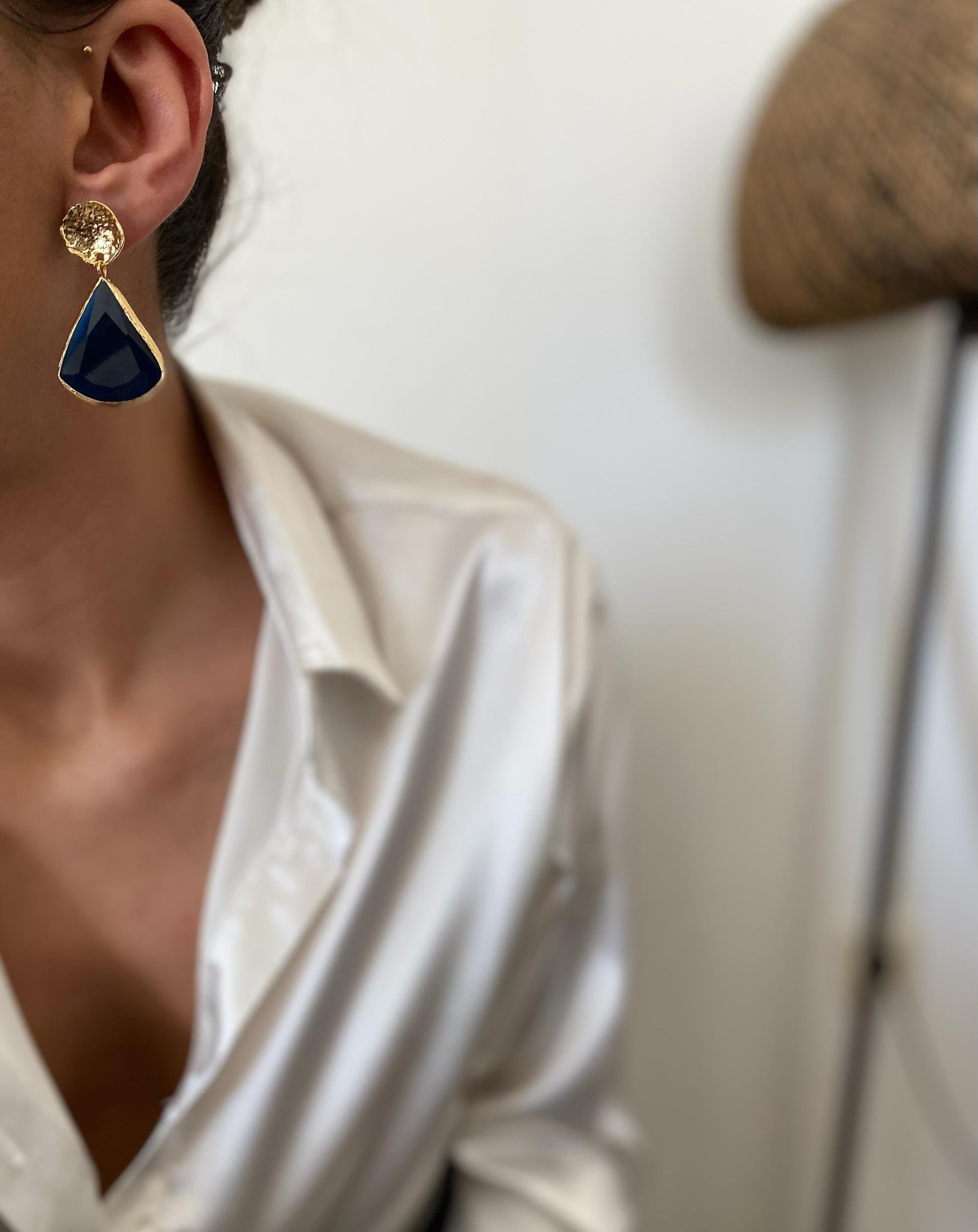 Kedi Gözü Tasarım  Küpe (Lacivert)