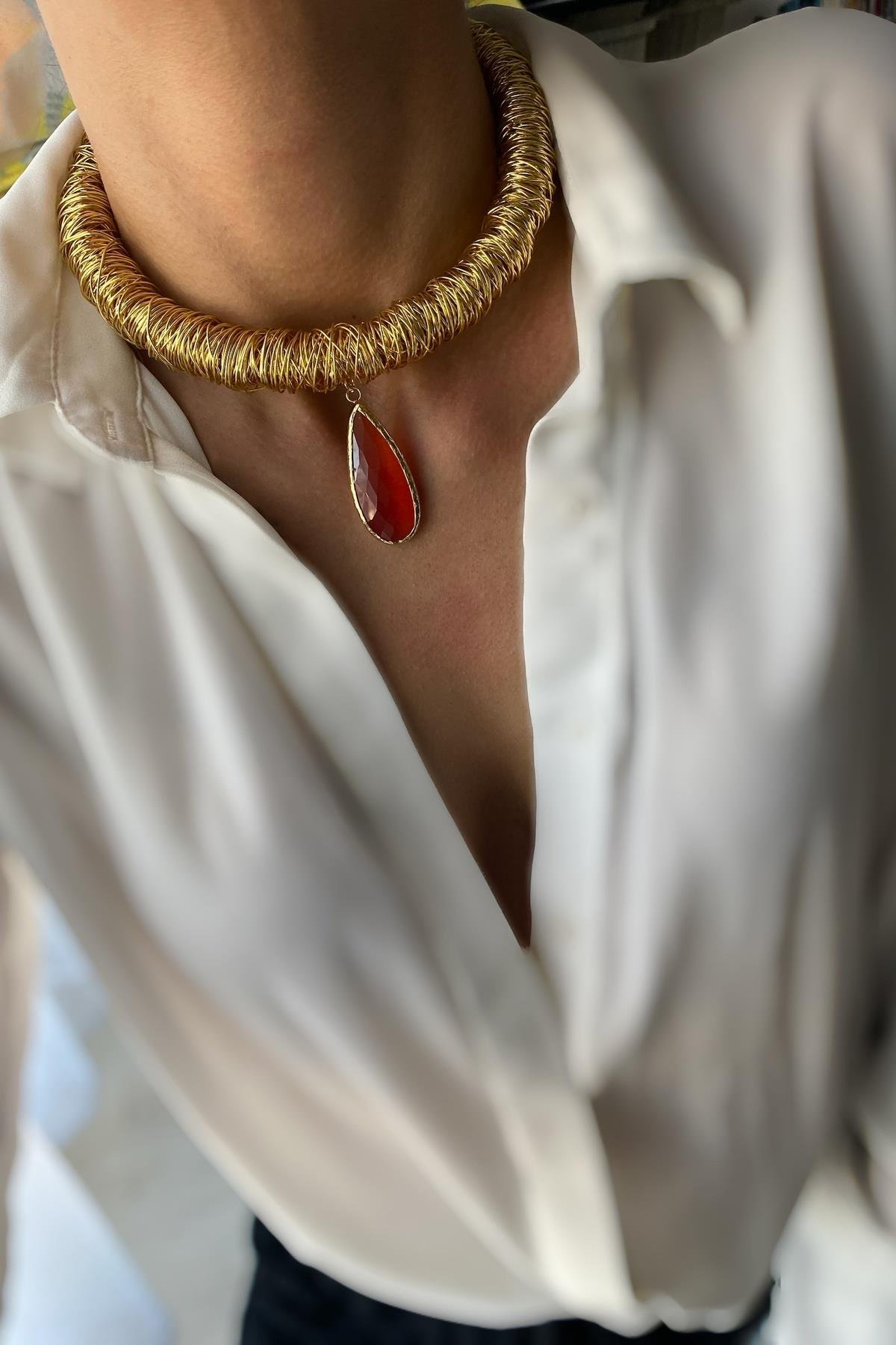 Kedi Gözü Tasma Kolye