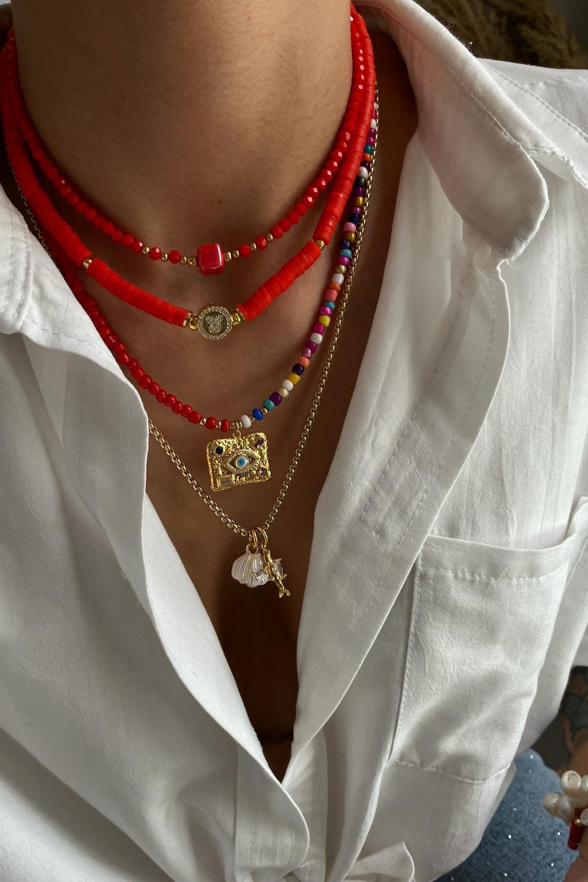 Kırmızı Tasarım Kolye Seti (Tüm Set)