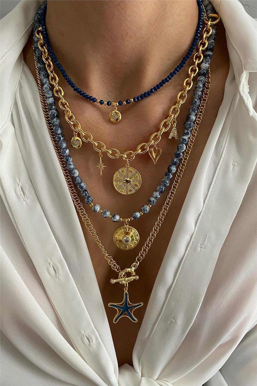 Kristal Boncuklu Tasarım Kolye Seti (Tüm Set)