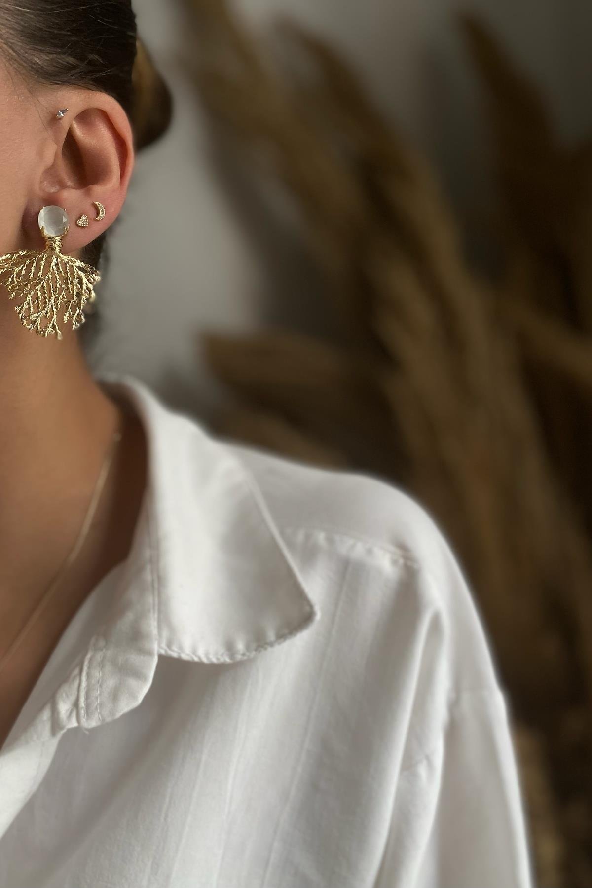 Kuvars Taşı Hayat Ağacı Tasarım  Küpe 