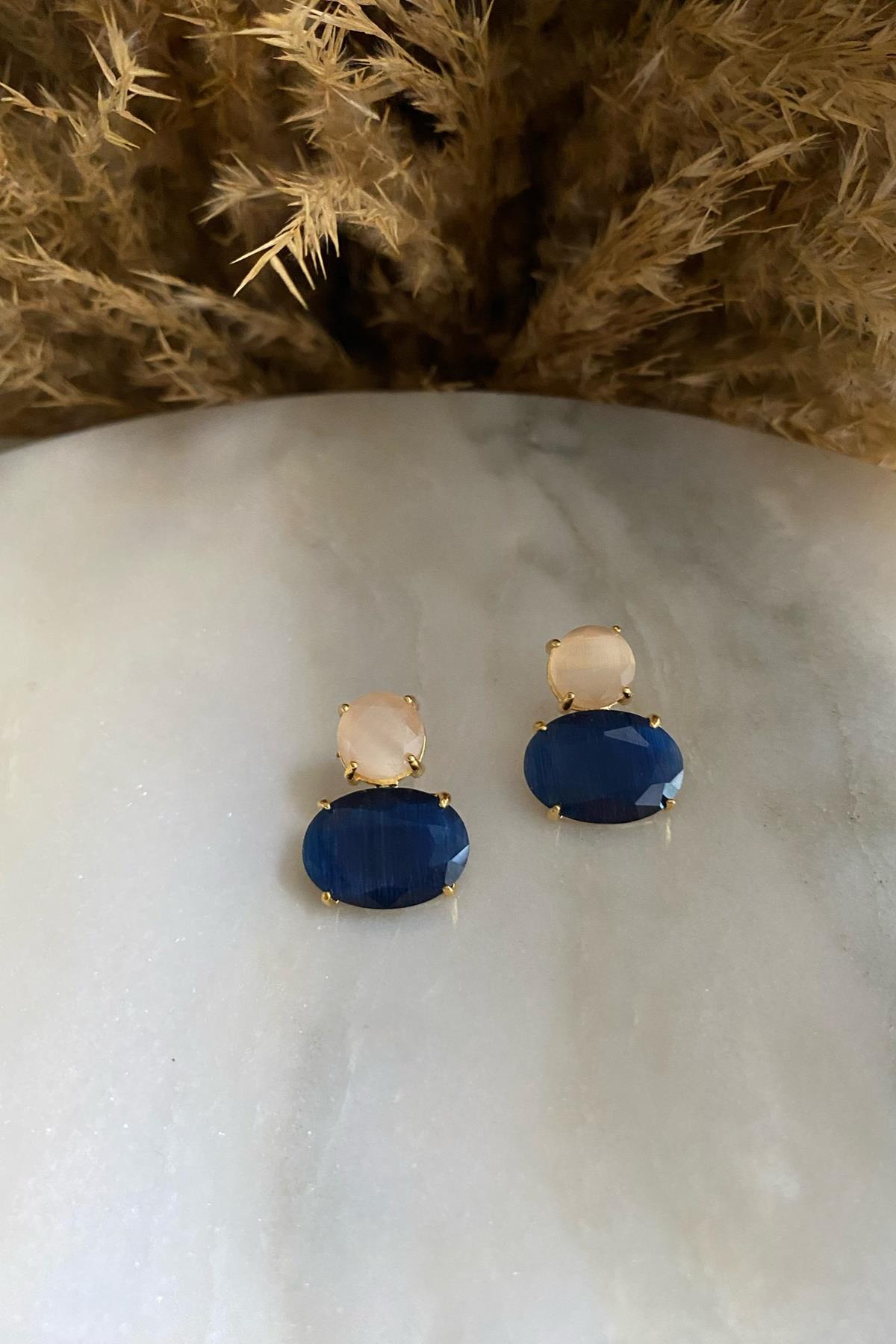 Lacivert Kedi Gözü Küpe 