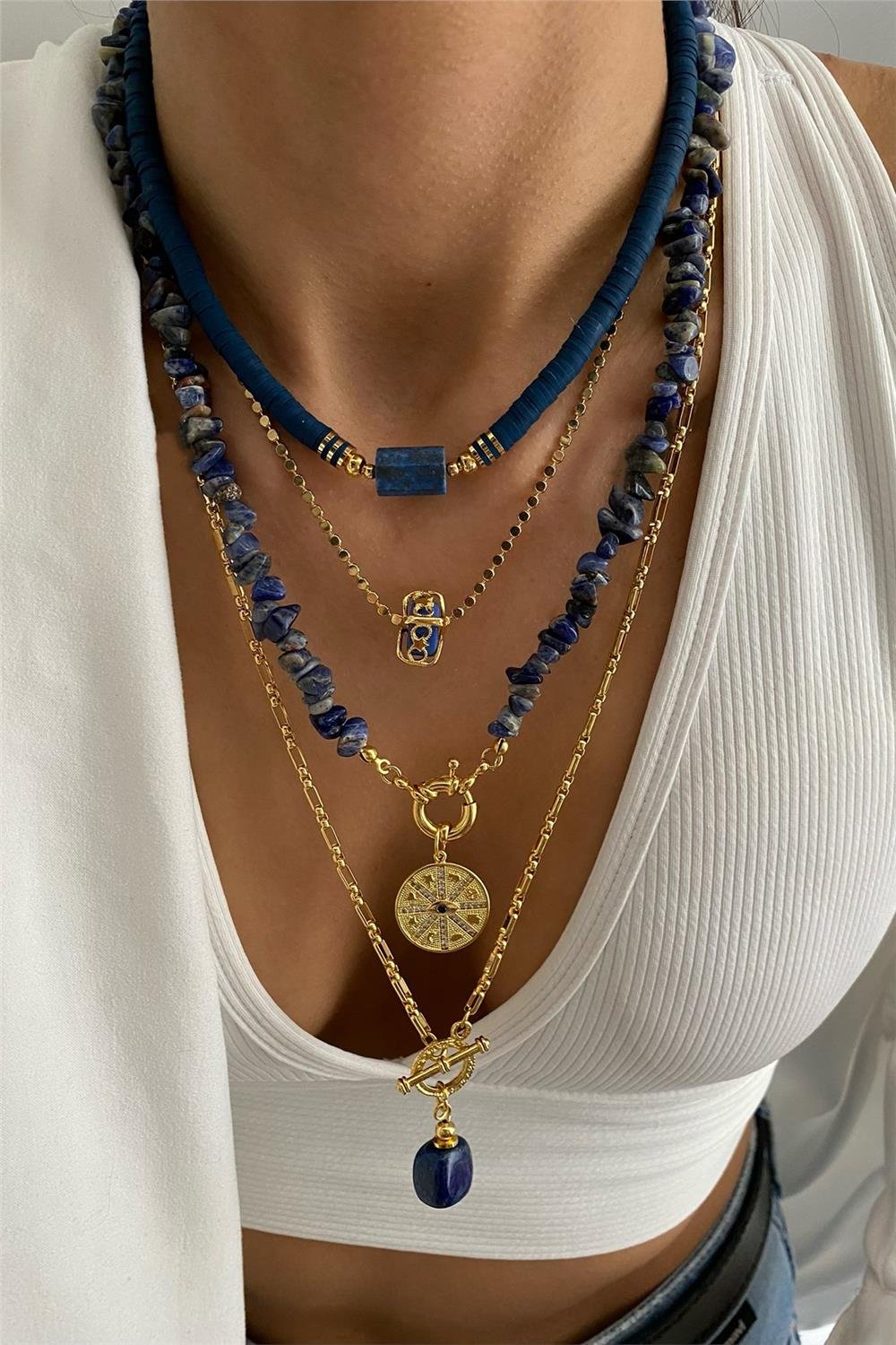 Lapis Taşı Tasarım Kolye Seti (Tüm Set)