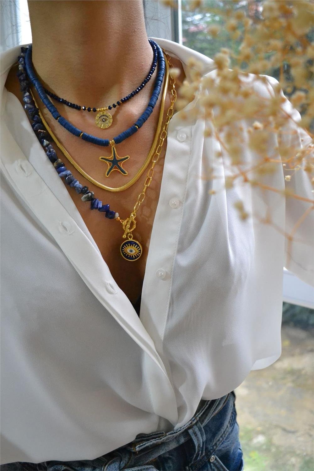 Lapis Taşı Tasarım Kolye Seti (Tüm Set)