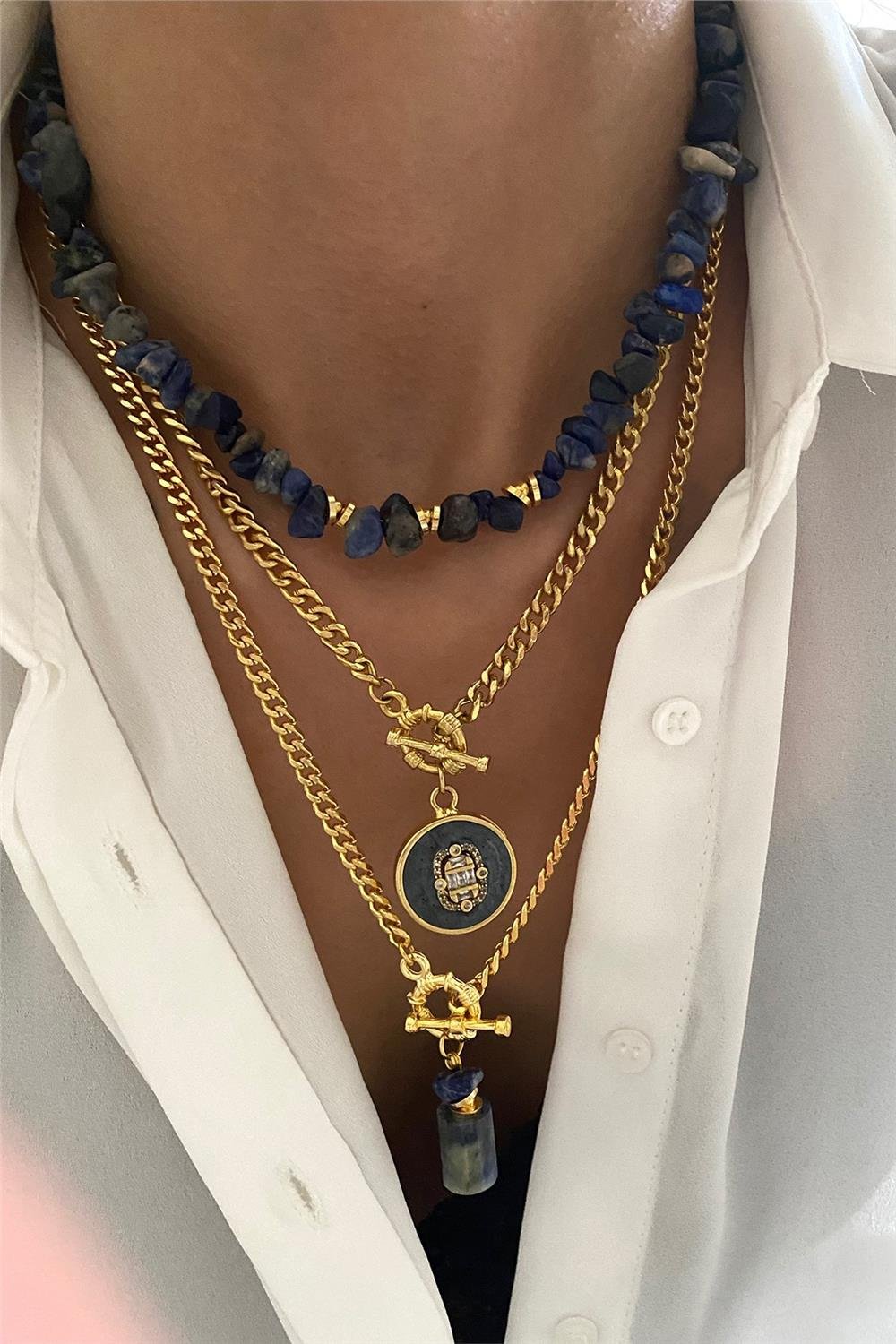 Lapis Taşı Tasarım Kolye Seti (Tüm Set)