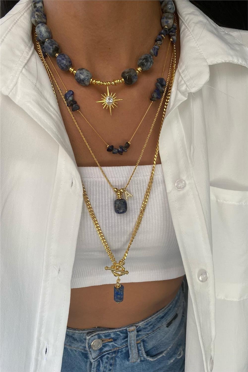 Lapis Taşı Tasarım Kolye Seti (Tüm Set)