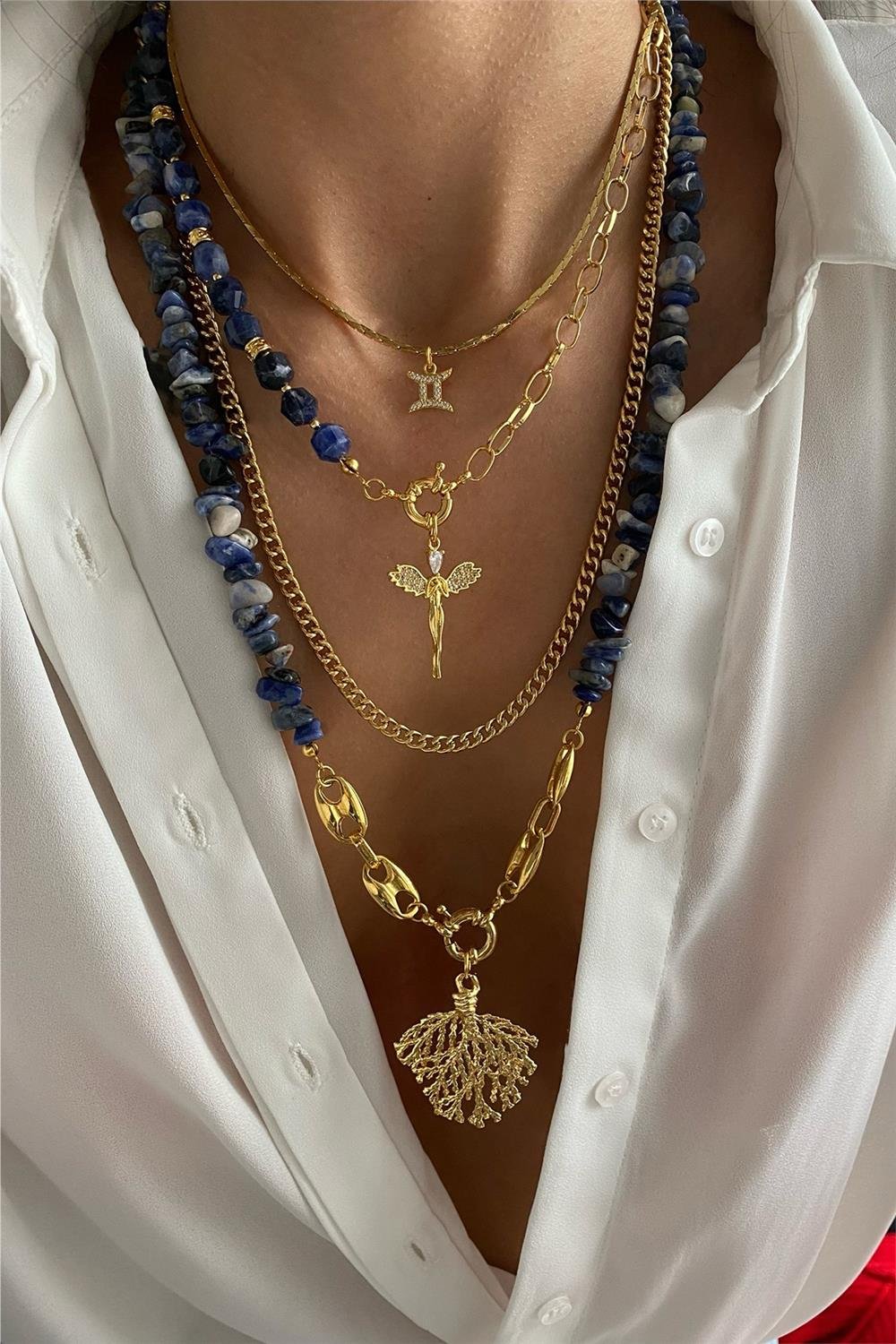 Lapis Taşı Tasarım Kolye Seti (Tüm Set)