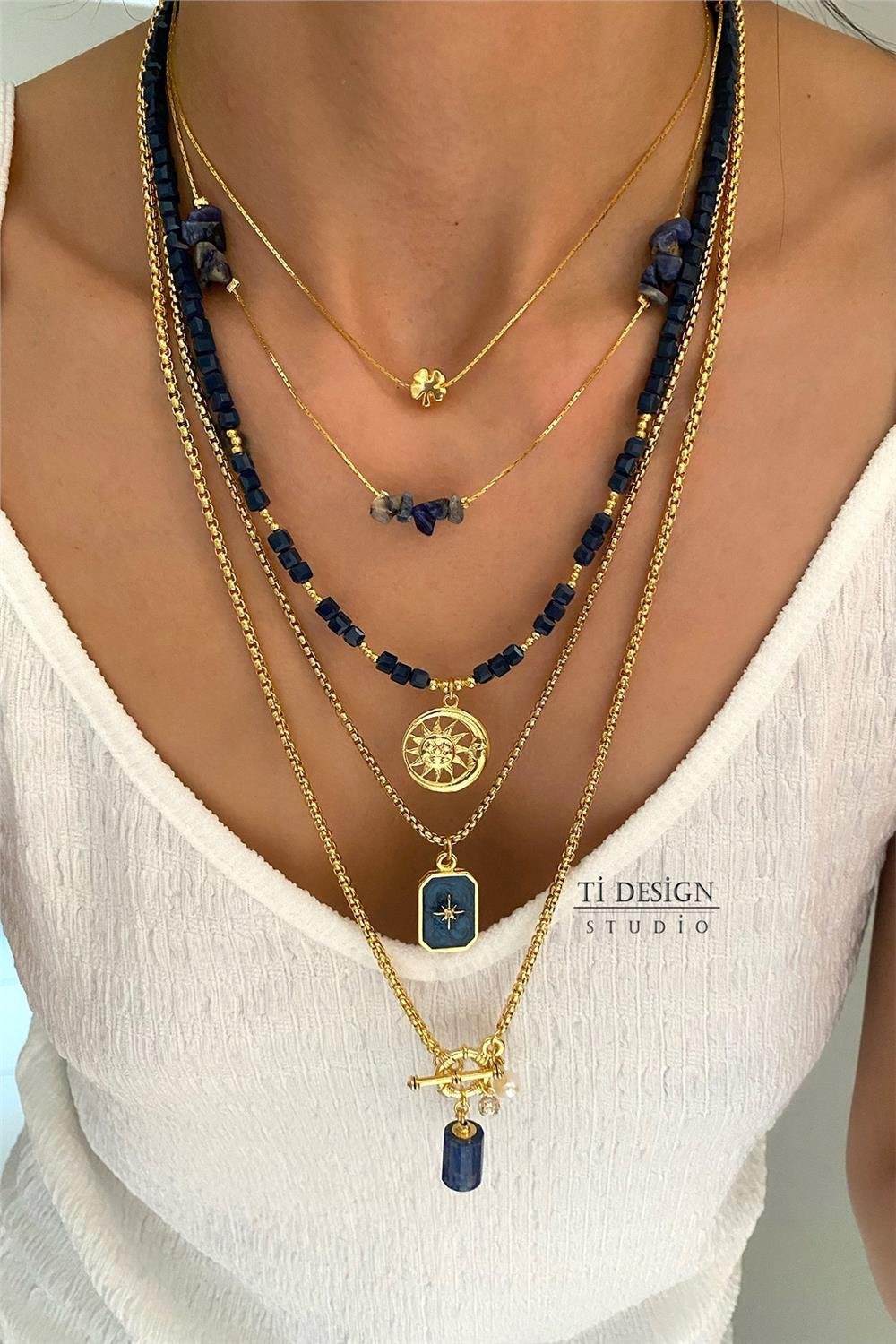 Lapis Taşı Tasarım Kolye Seti (Tüm Set)