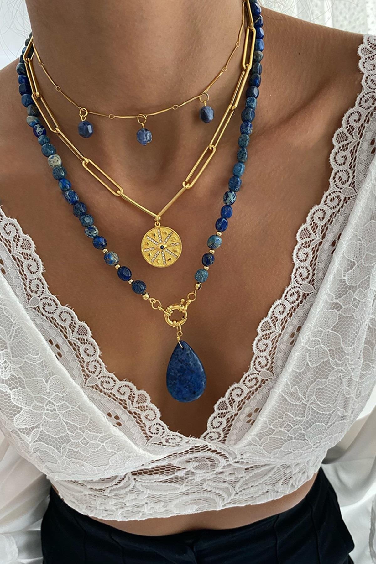 Lapis Taşı Tasarım Kolye Seti (Tüm Set)