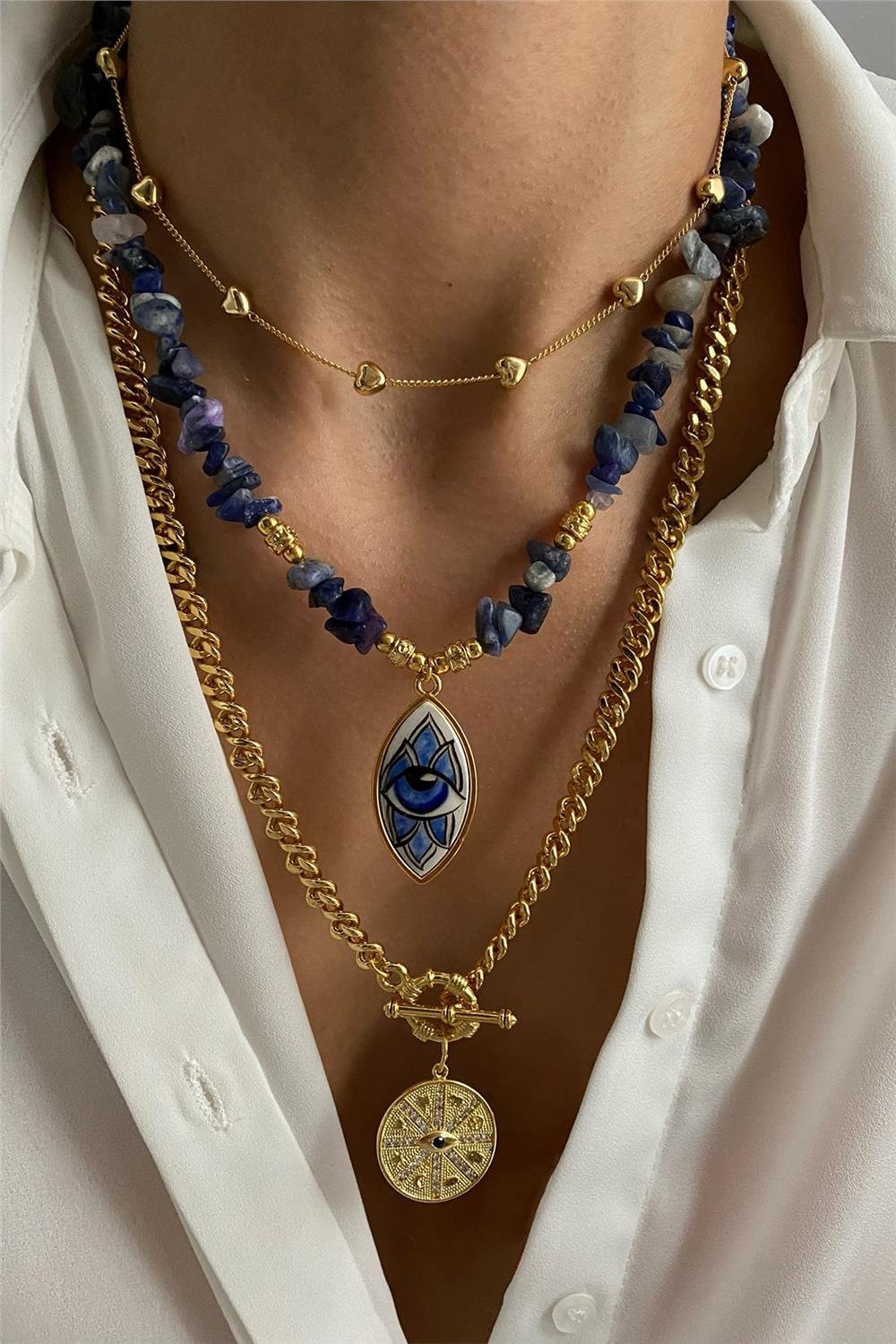 Lapis Taşı Tasarım Kolye Seti (Tüm Set)