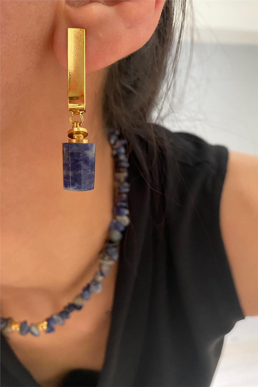 Lapis Taşı Tasarım Küpe