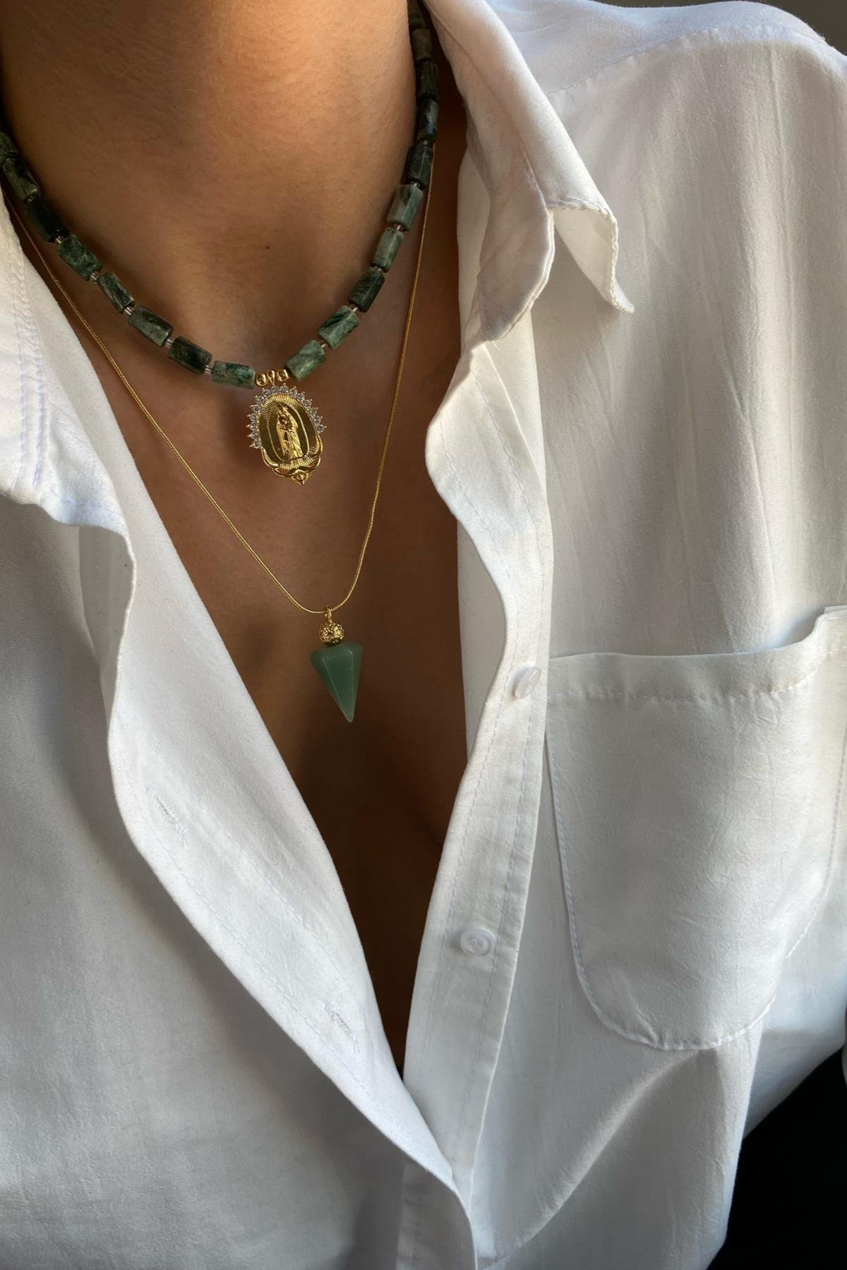 Lepidolit & Aventurin Taşı Kolye Seti (Tüm Set)