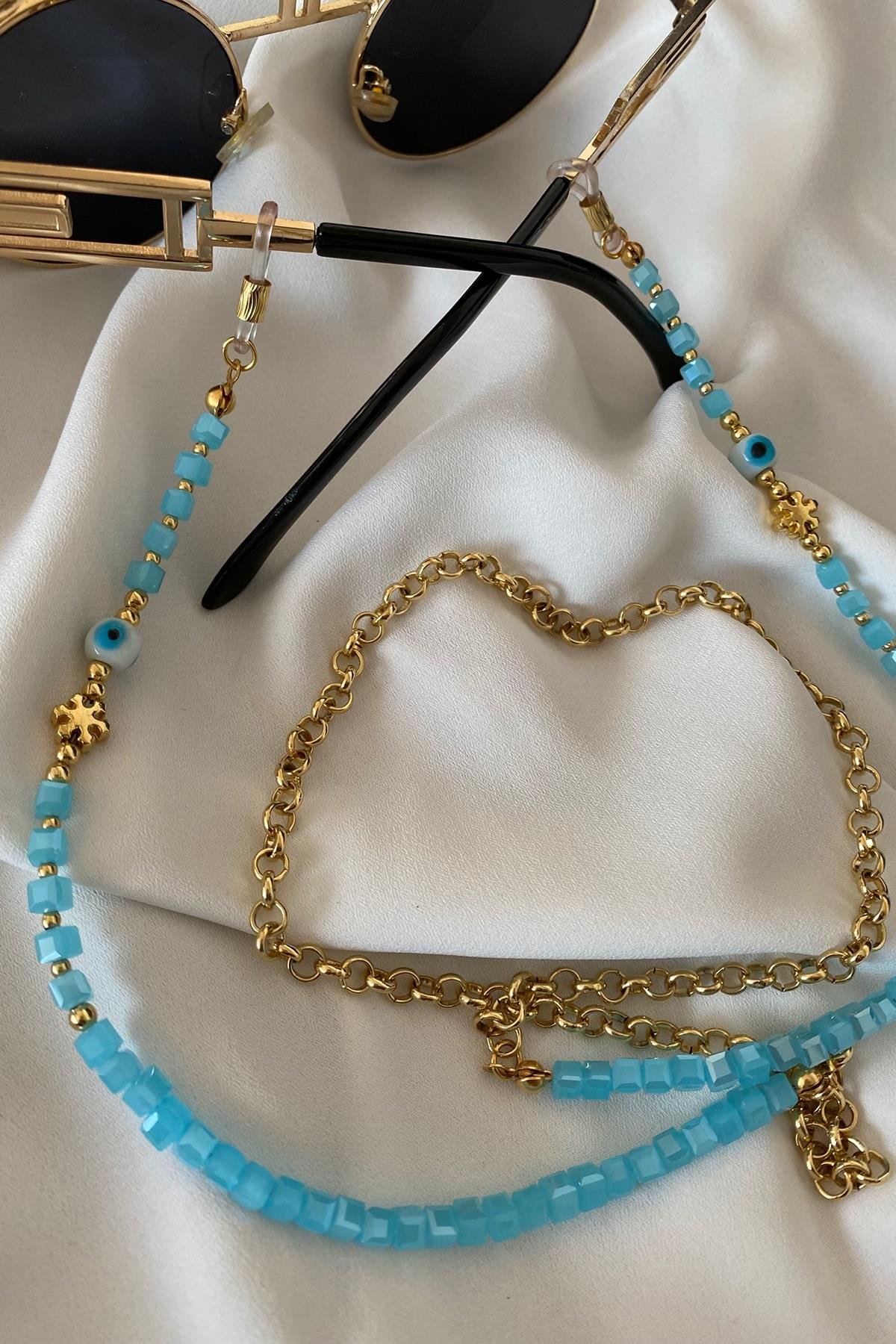 Mavi Kare Kristal Gözlük Askısı