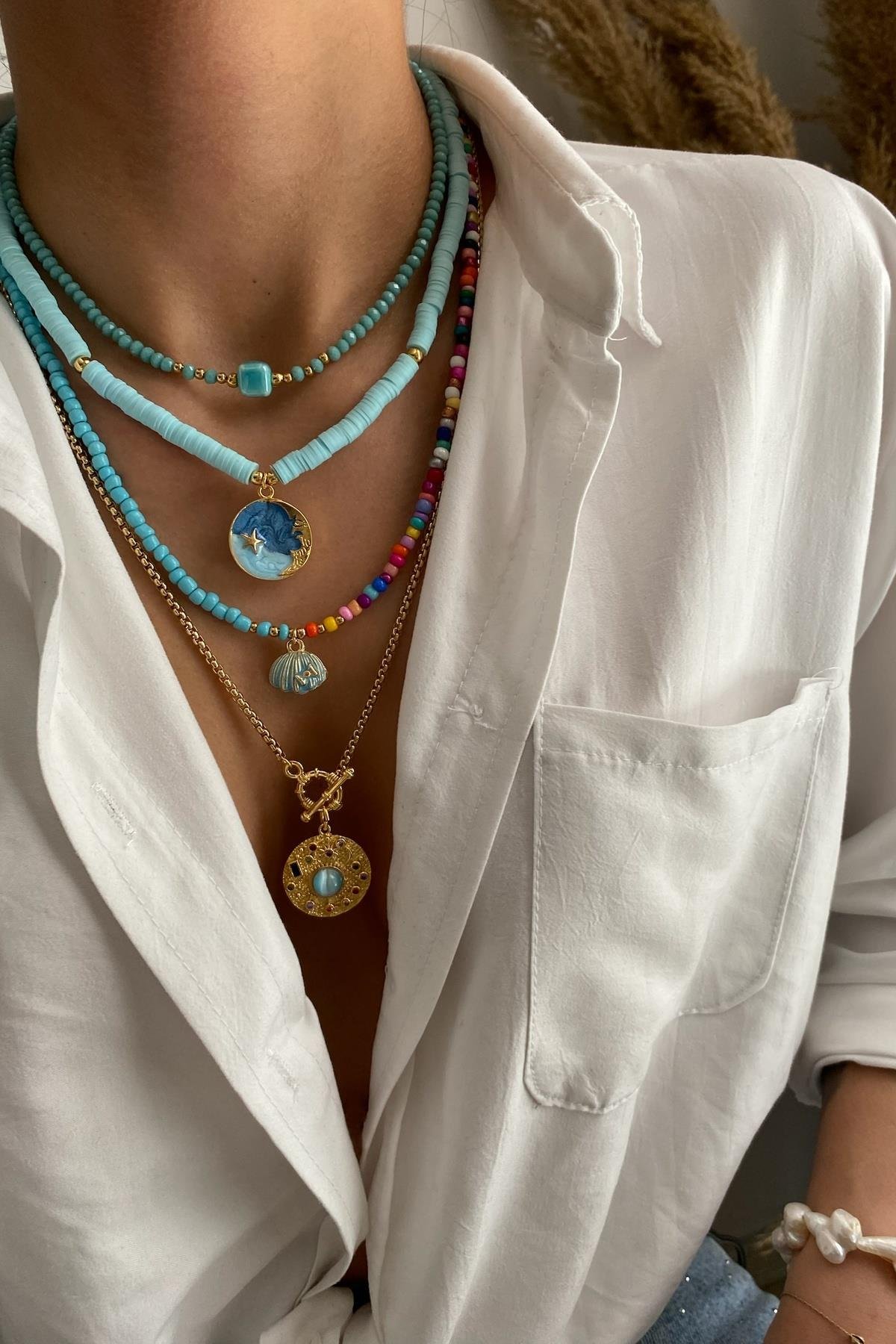 Mavi Tasarım Kolye Seti (Tüm Set)