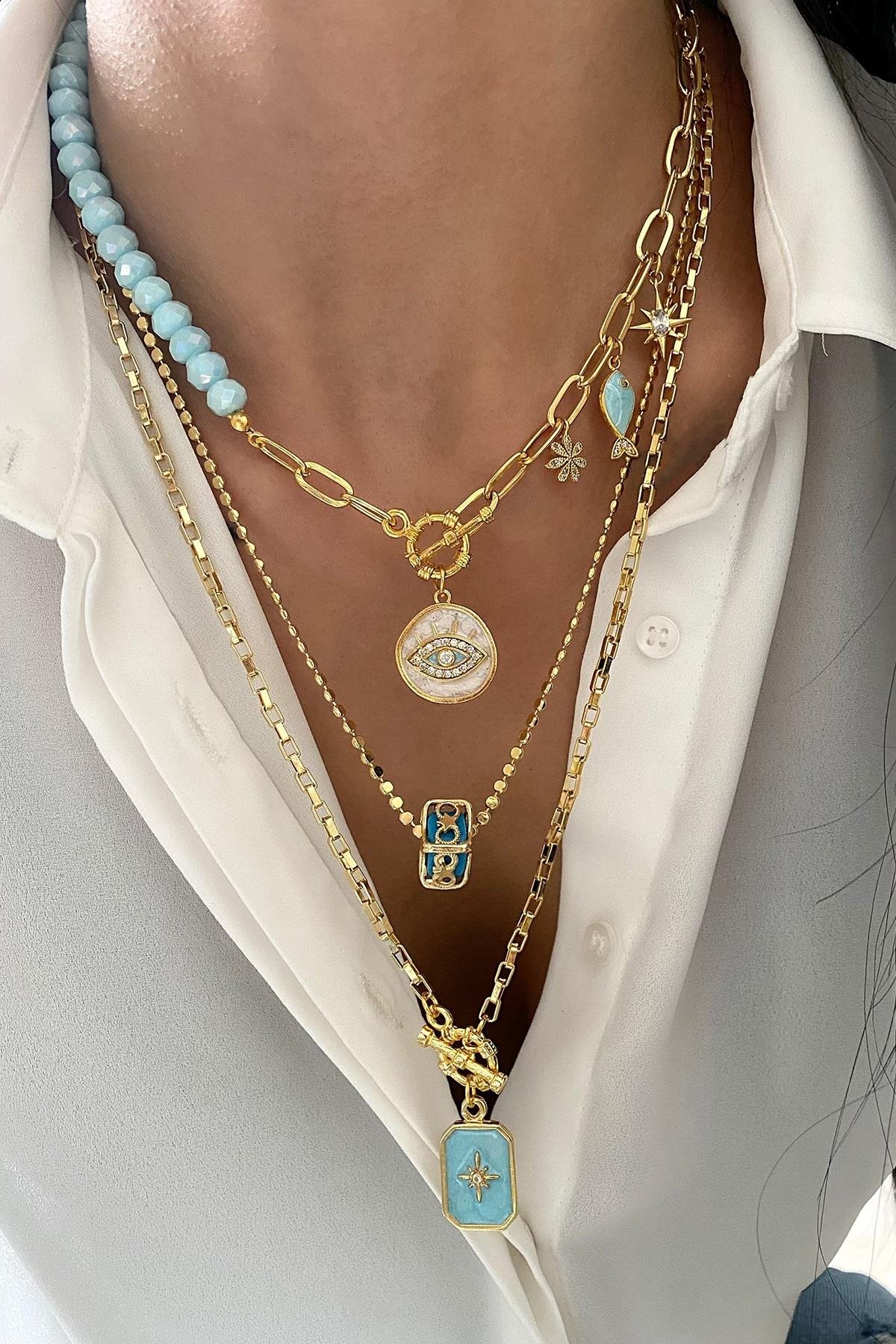 Mavi Tasarım Kolye Seti (Tüm Set)