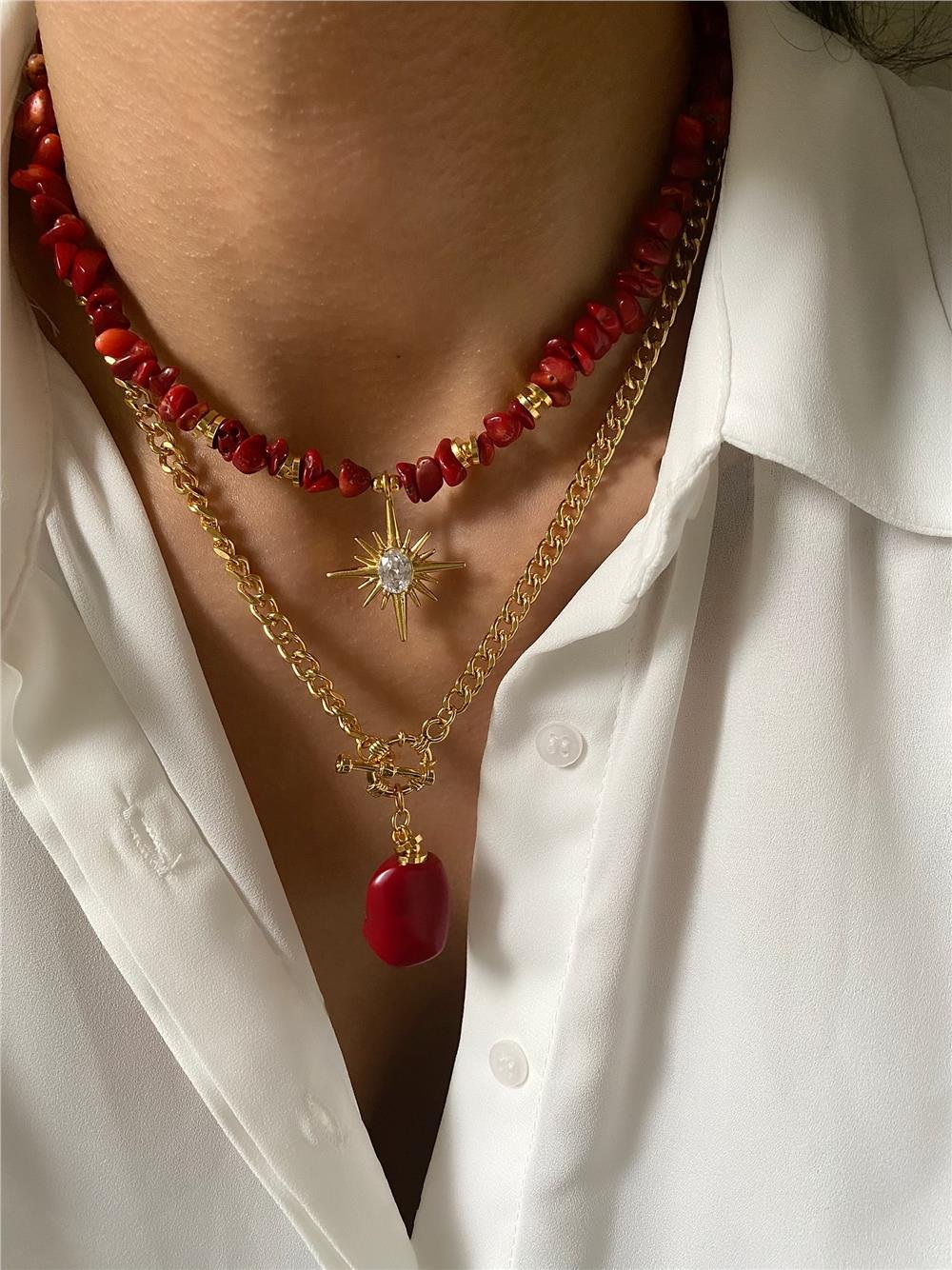 Mercan Taşı Tasarım Kolye Seti