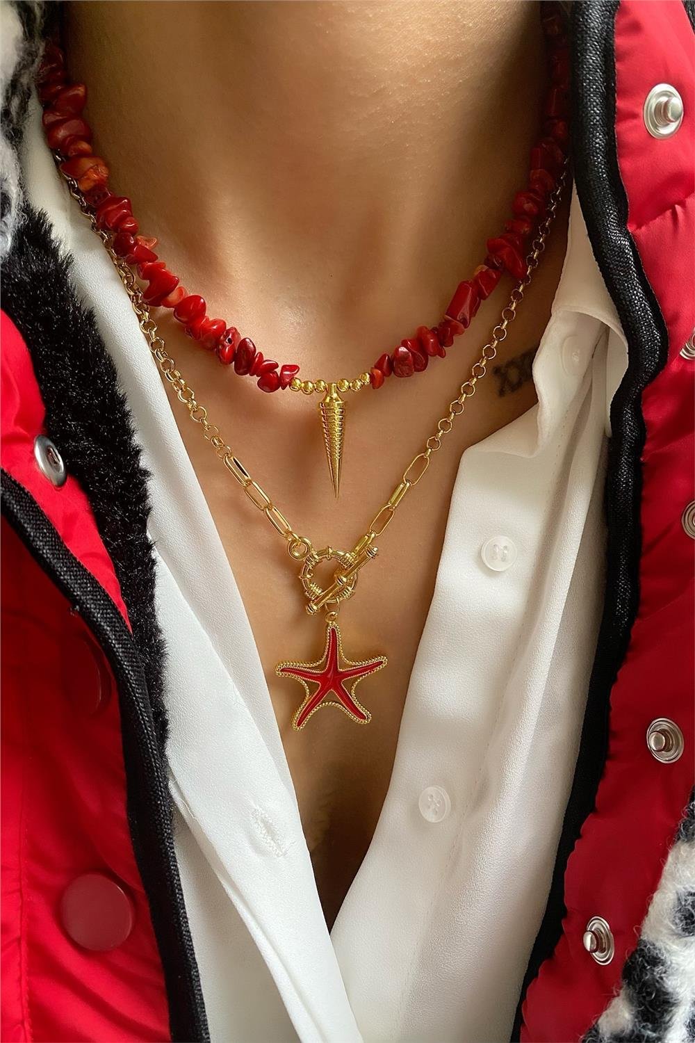 Mercan Taşı Tasarım Kolye Seti (Tüm Set)