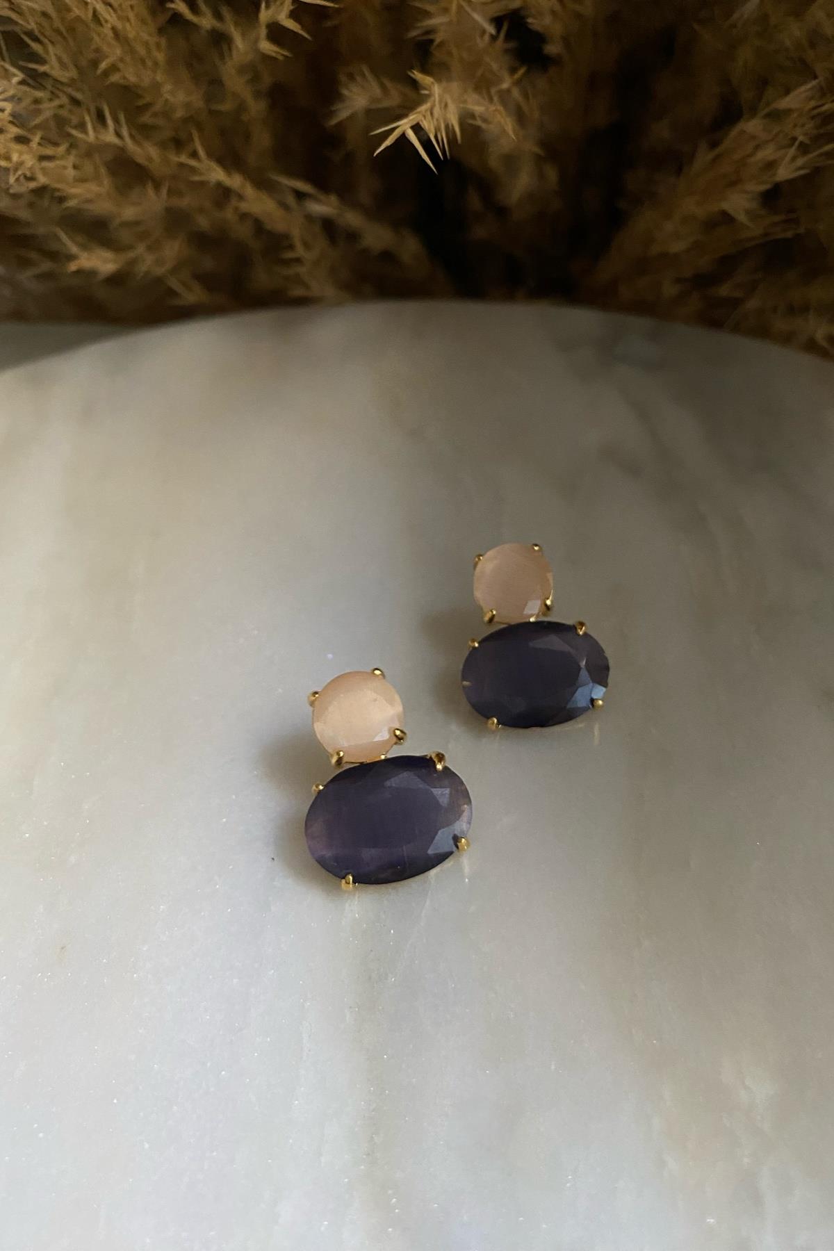 Mor Kedi Gözü Küpe 