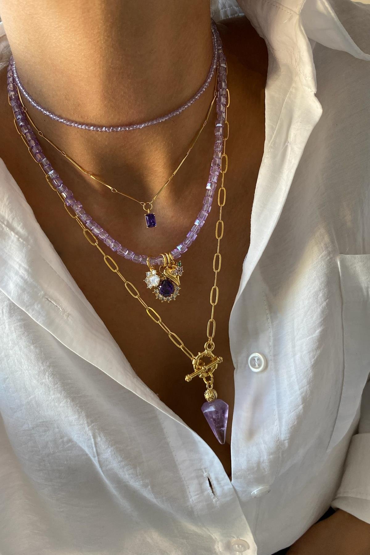 Mor Kristal Kolye Seti (Tüm Set)