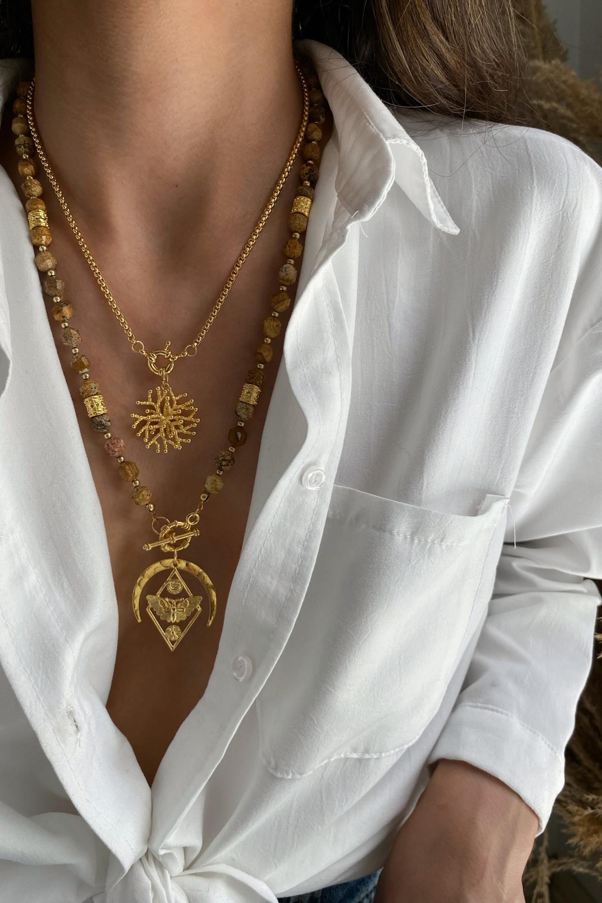 Odun Jasper Taşı Kolye Seti (Tüm Set) 