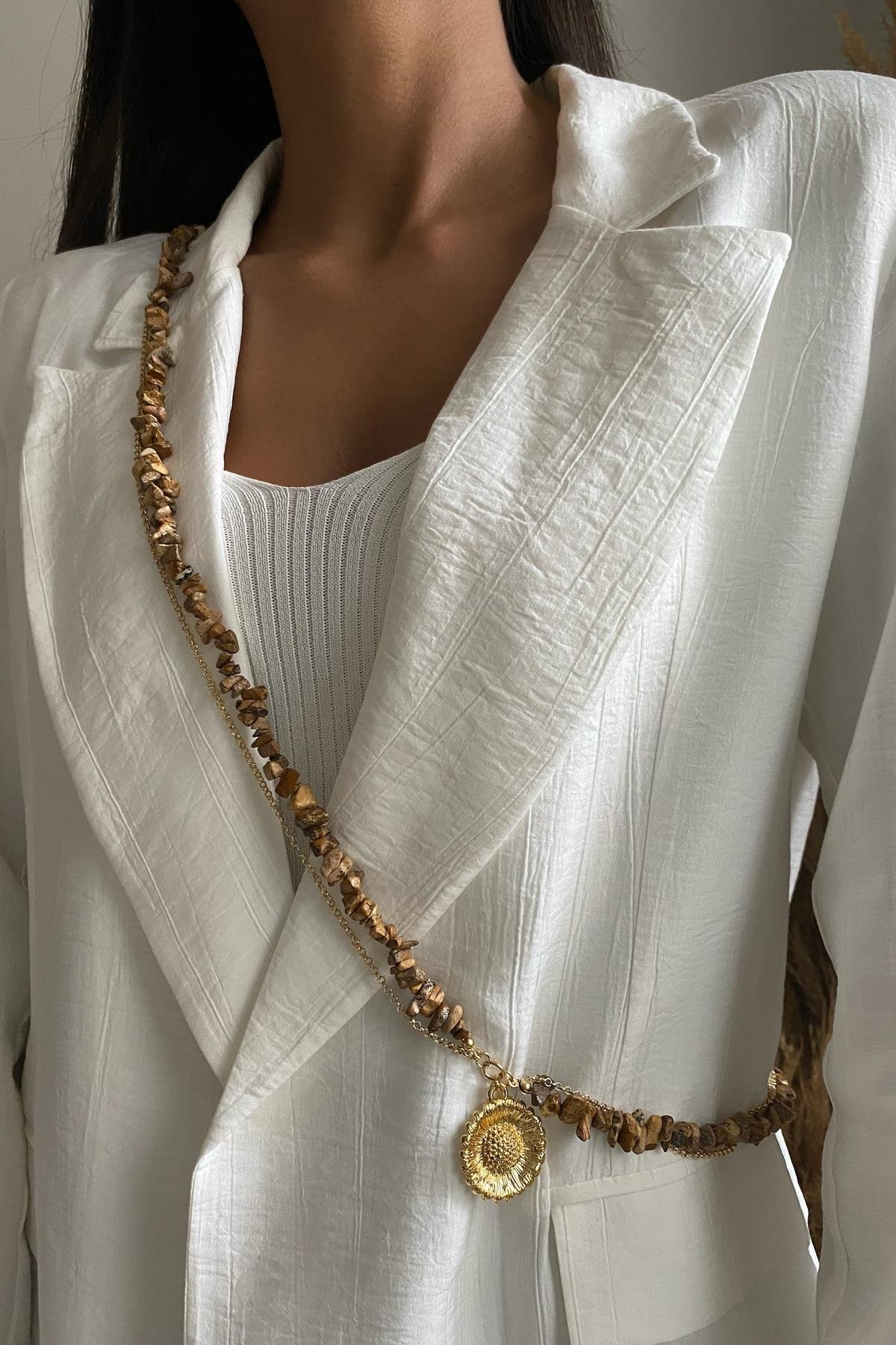 Odun Jasper Taşı Multi Fonksiyonel Tasarım Kolye 