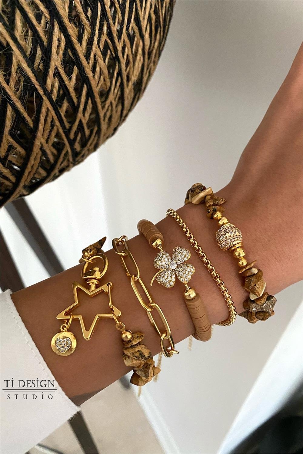 Odun Jasper Taşı Tasarım Bileklik Seti (Tüm Set)