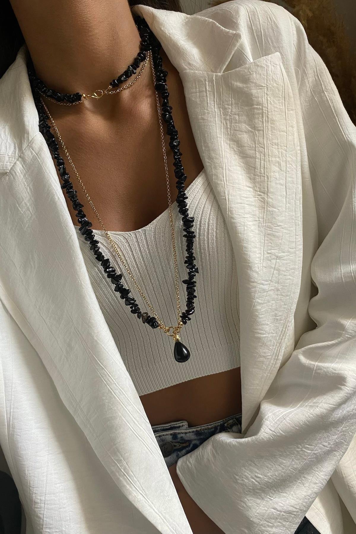 Oniks Taşı Multi Fonksiyonel Tasarım Kolye 