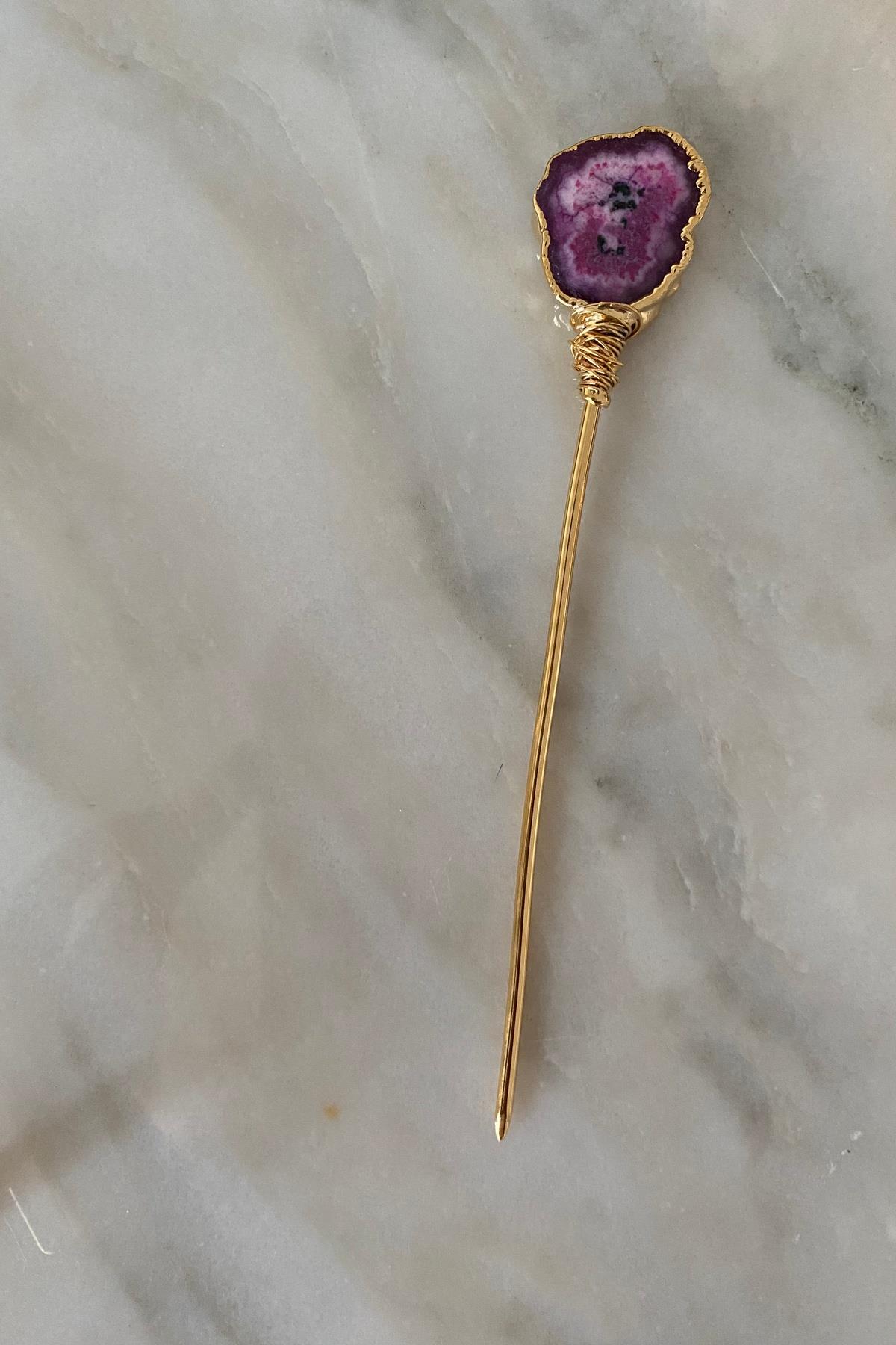 Pembe  Agat Taşı Topuz Tokası