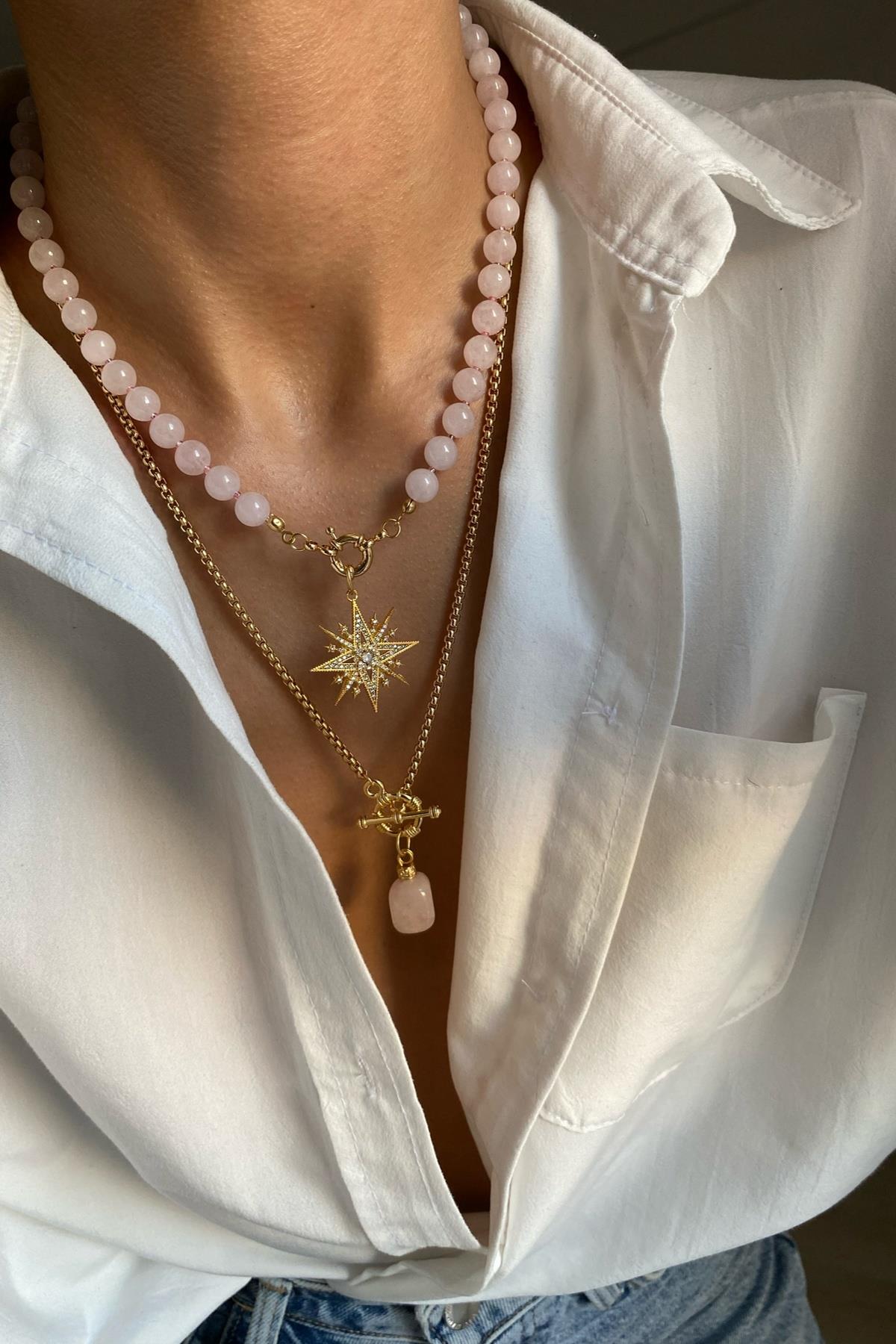 Pembe Kuvars Kolye Seti (Tüm Set)