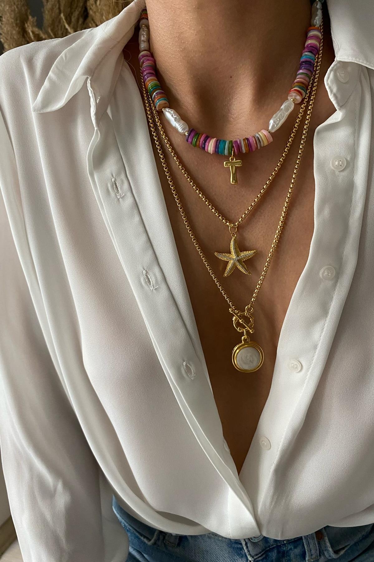 Renkli Sedef Taşı Kolye Seti (Tüm Set) 