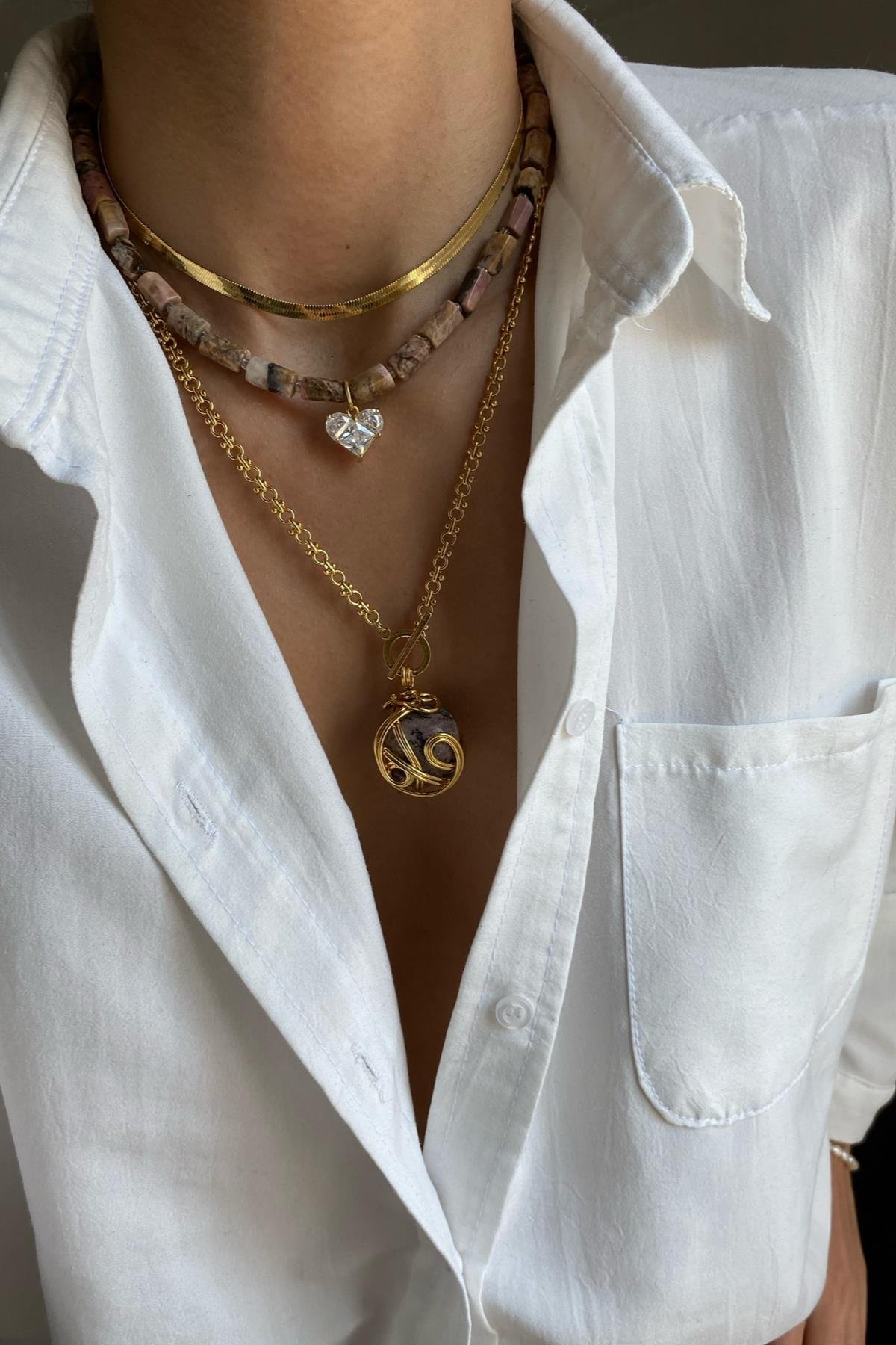 Rodanit Taşı Kolye Seti (Tüm Set) 