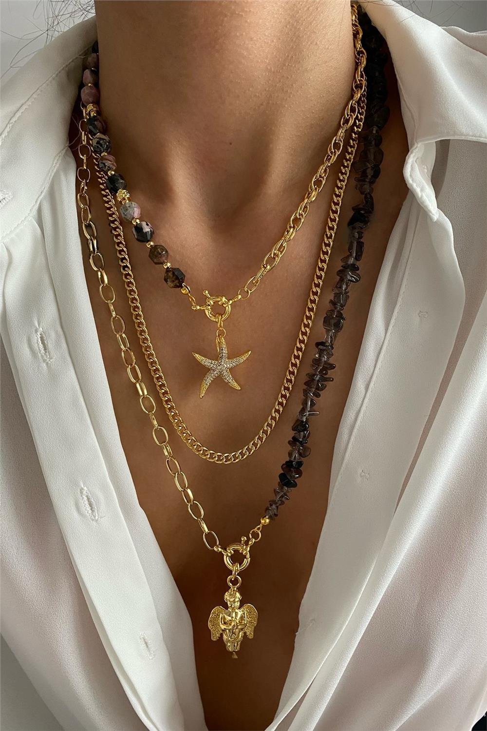 Rodanit&Dumanlı Kuvars Kolye Seti (Tüm Set)