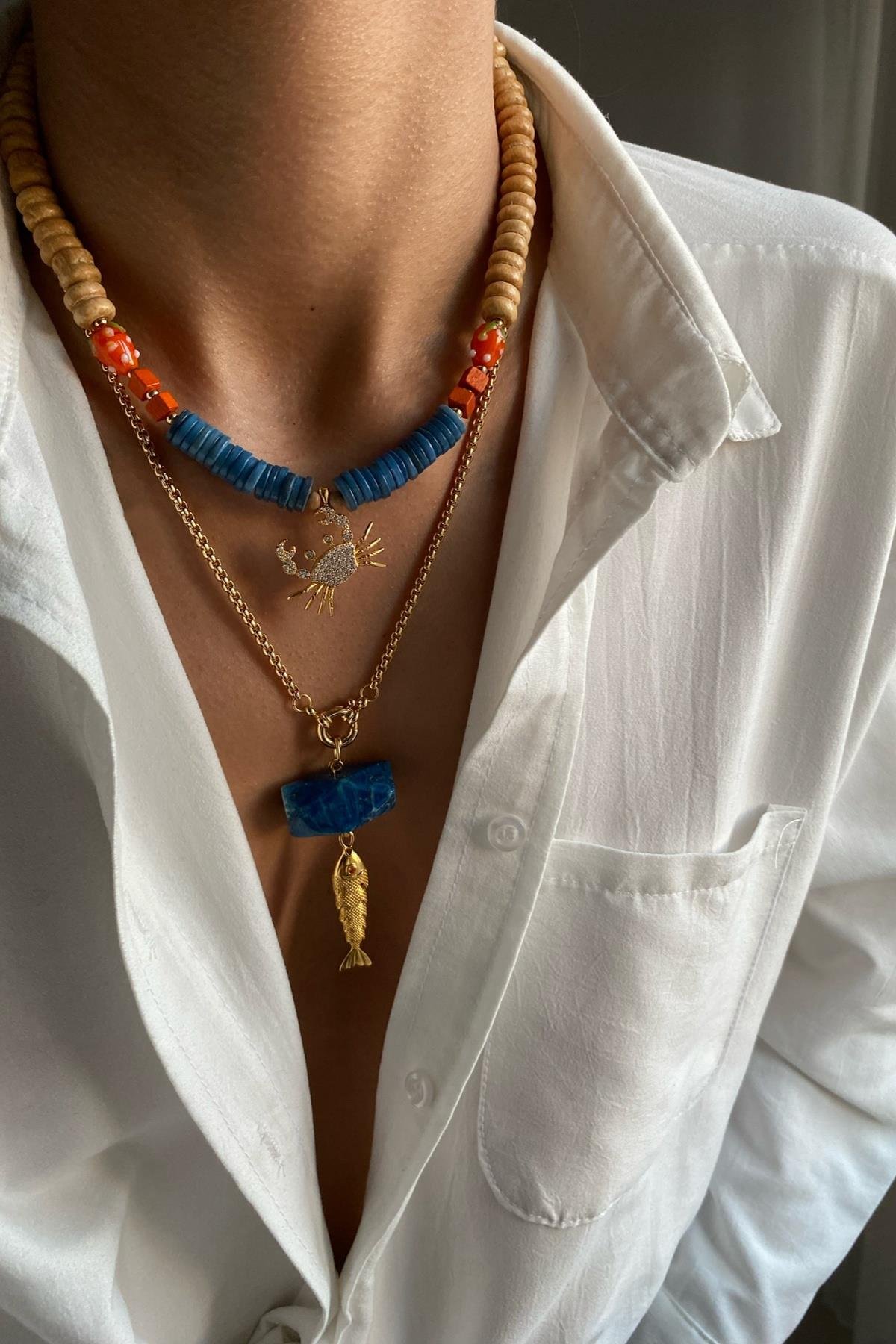 Sedef &Ahşap Boncuk  Kolye Seti (Tüm Set)