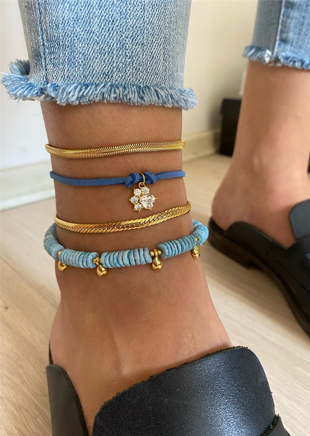 Sedef Taşı Tasarım Halhal Seti (Tüm Set)