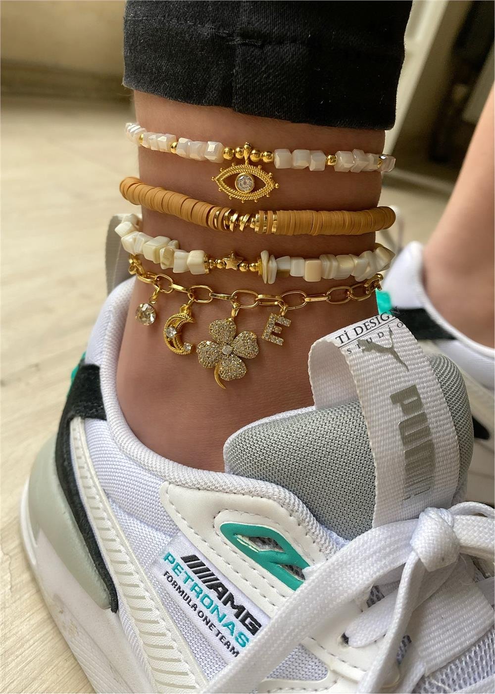 Sedef Taşı Tasarım Halhal Seti (Tüm Set)