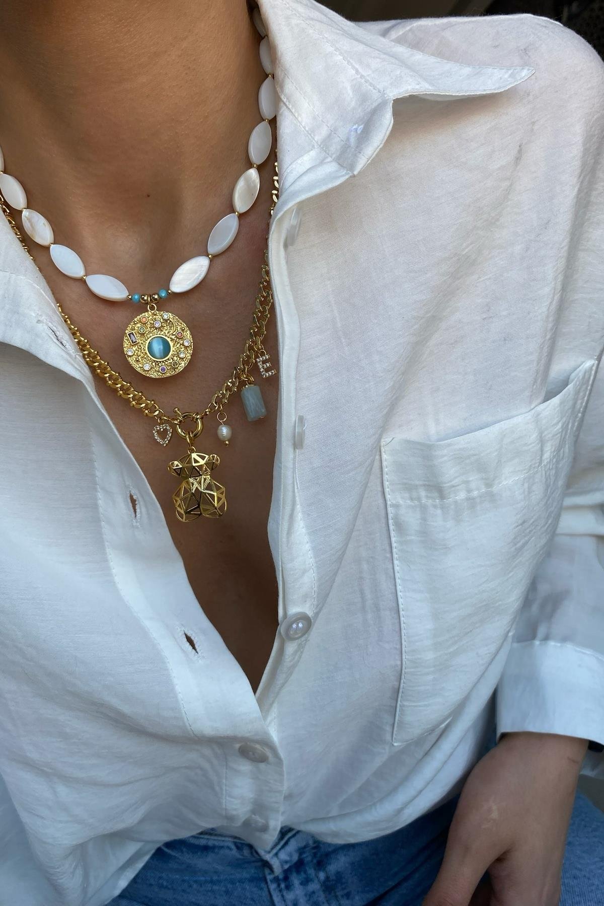 Sedef Taşı Tasarım Kolye Seti (Tüm Set)